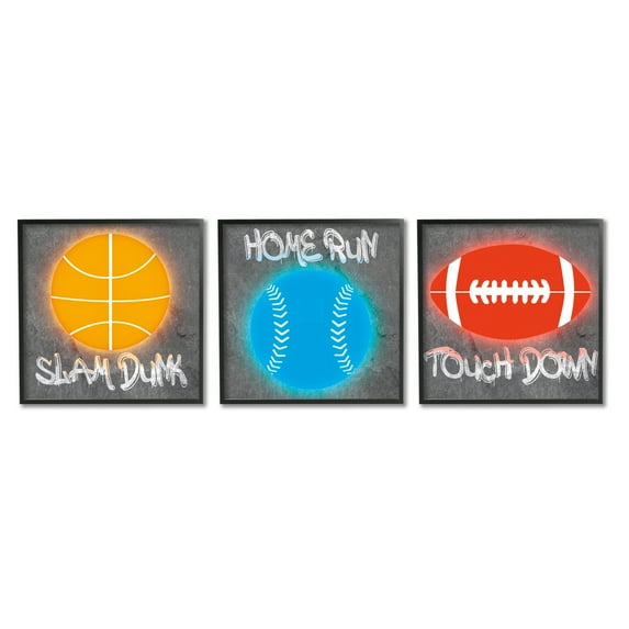 Stupell Industries Sports Graffiti Phrases Sports Painting Black Framed Art Print Wall Art, 12 x 12, Set of 3