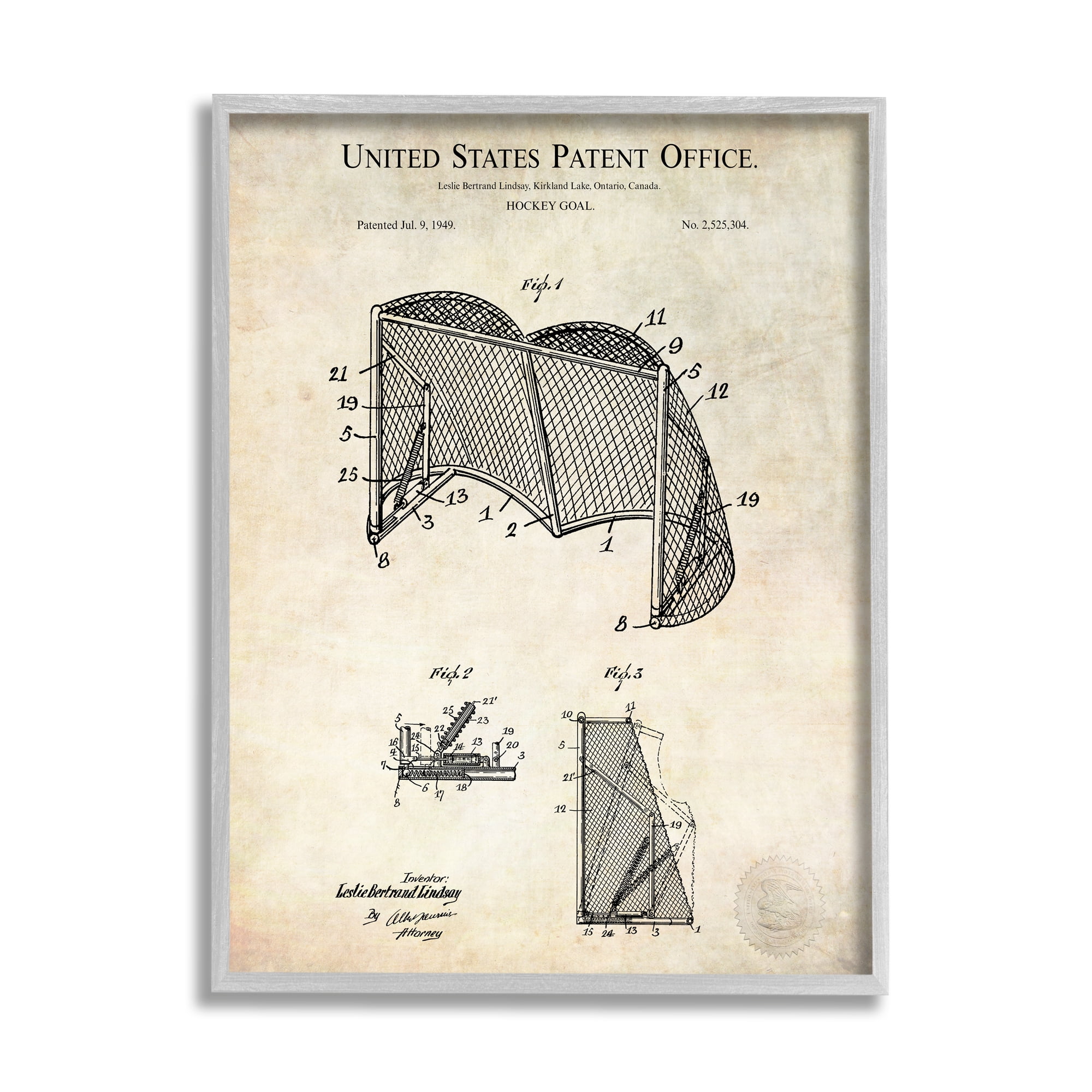 Stupell Industries Sports Hockey Goal Diagram Blueprint Patent Text Framed Wall Art, 11 x 14, Design by Karl Hronek