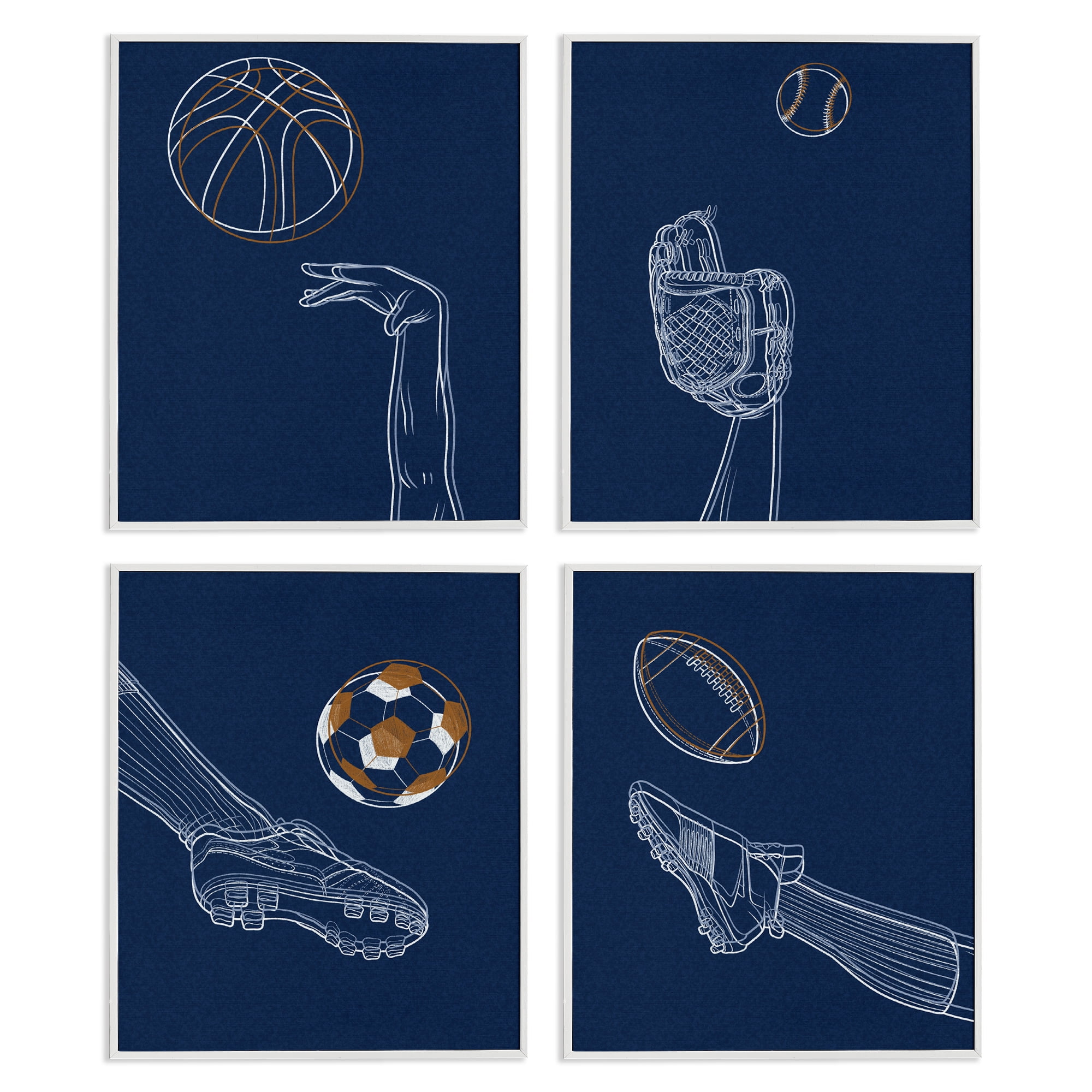 Stupell Industries Sports In Action Contour 4 Piece White Framed Giclee Art Set, design by Marcus Prime