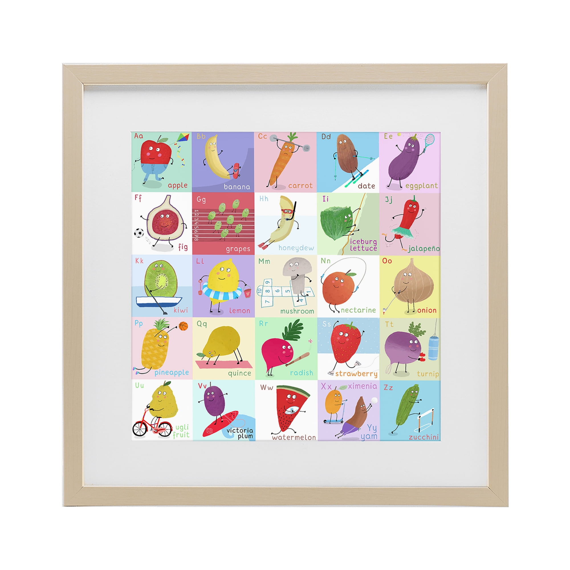 Stupell Industries Sporty Fruit Educational Birch Framed Print Under Glass, design by Carla Daly