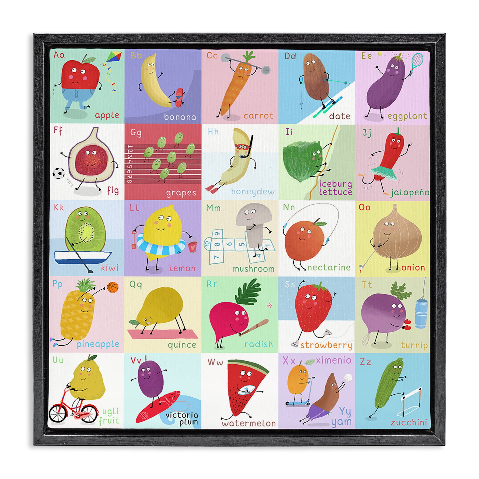 Stupell Industries Sporty Fruit Educational Black Framed Floater Canvas Wall Art, design by Carla Daly