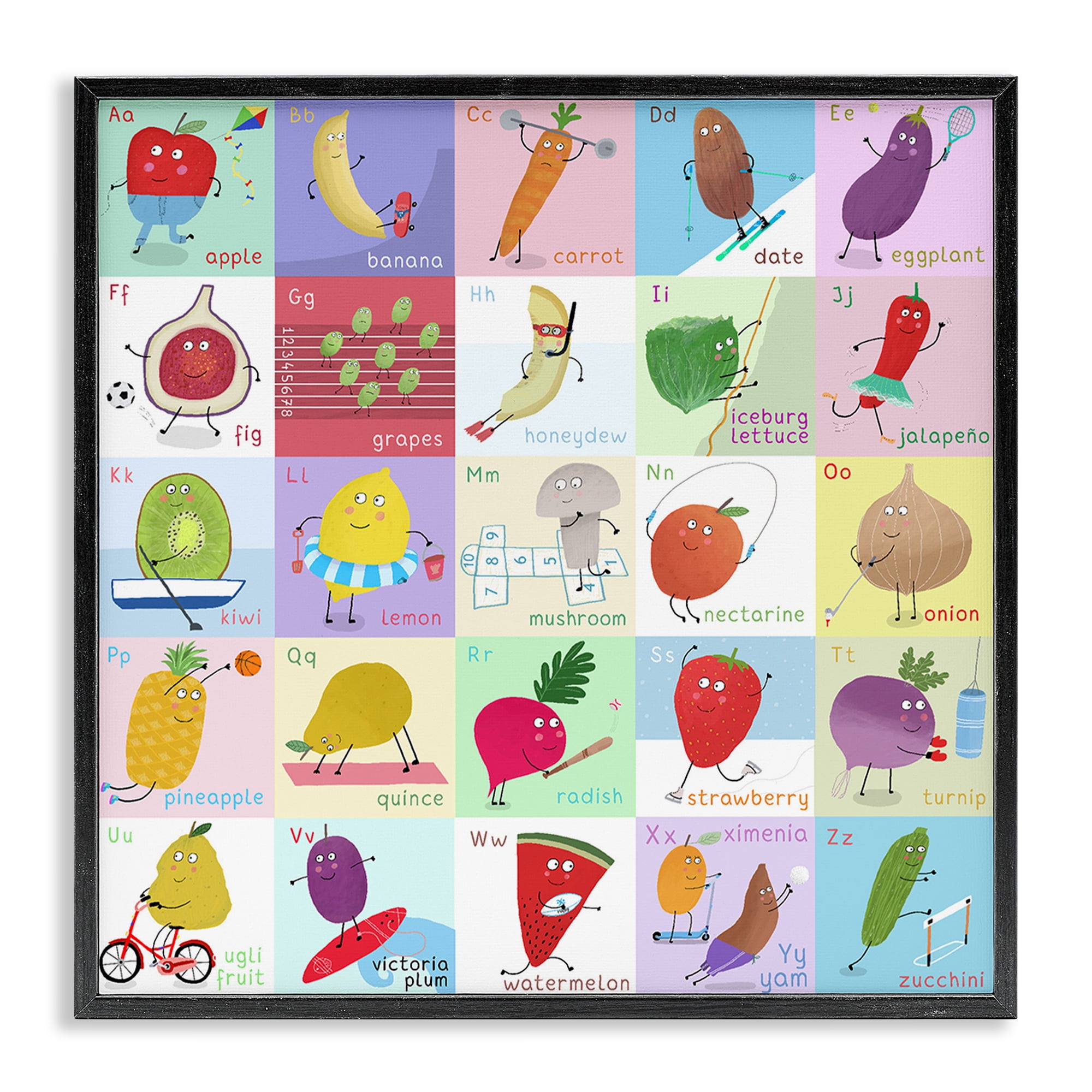 Stupell Industries Sporty Fruit Educational Black Framed Giclee Art, design by Carla Daly