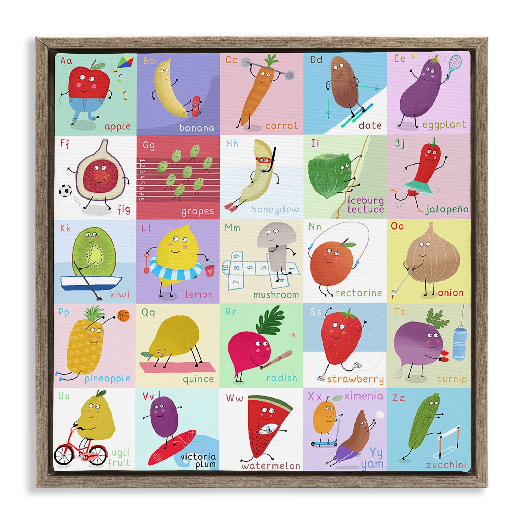 Stupell Industries Sporty Fruit Educational Brown Framed Floater Canvas Wall Art, design by Carla Daly