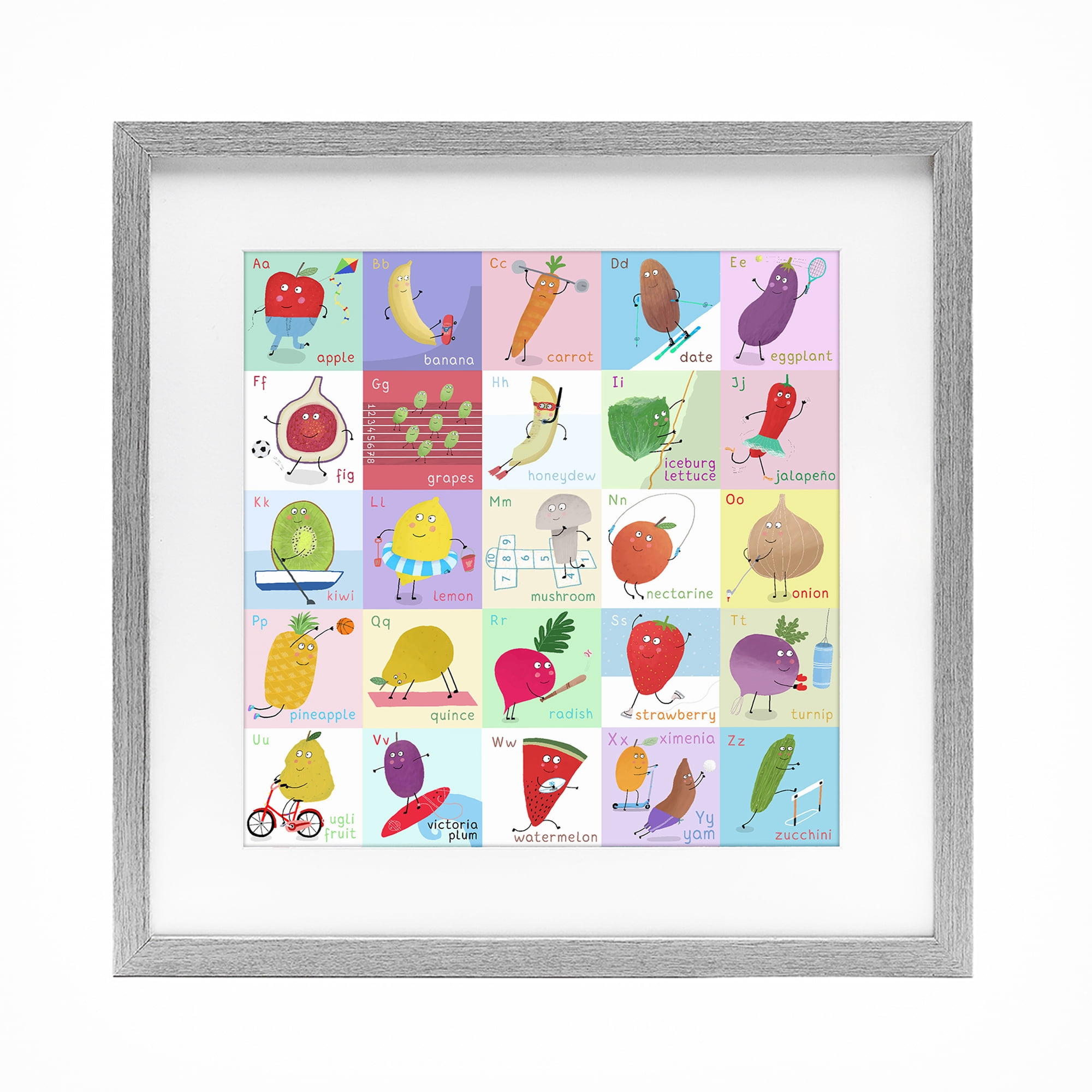 Stupell Industries Sporty Fruit Educational Gray Framed Print Under Glass, design by Carla Daly