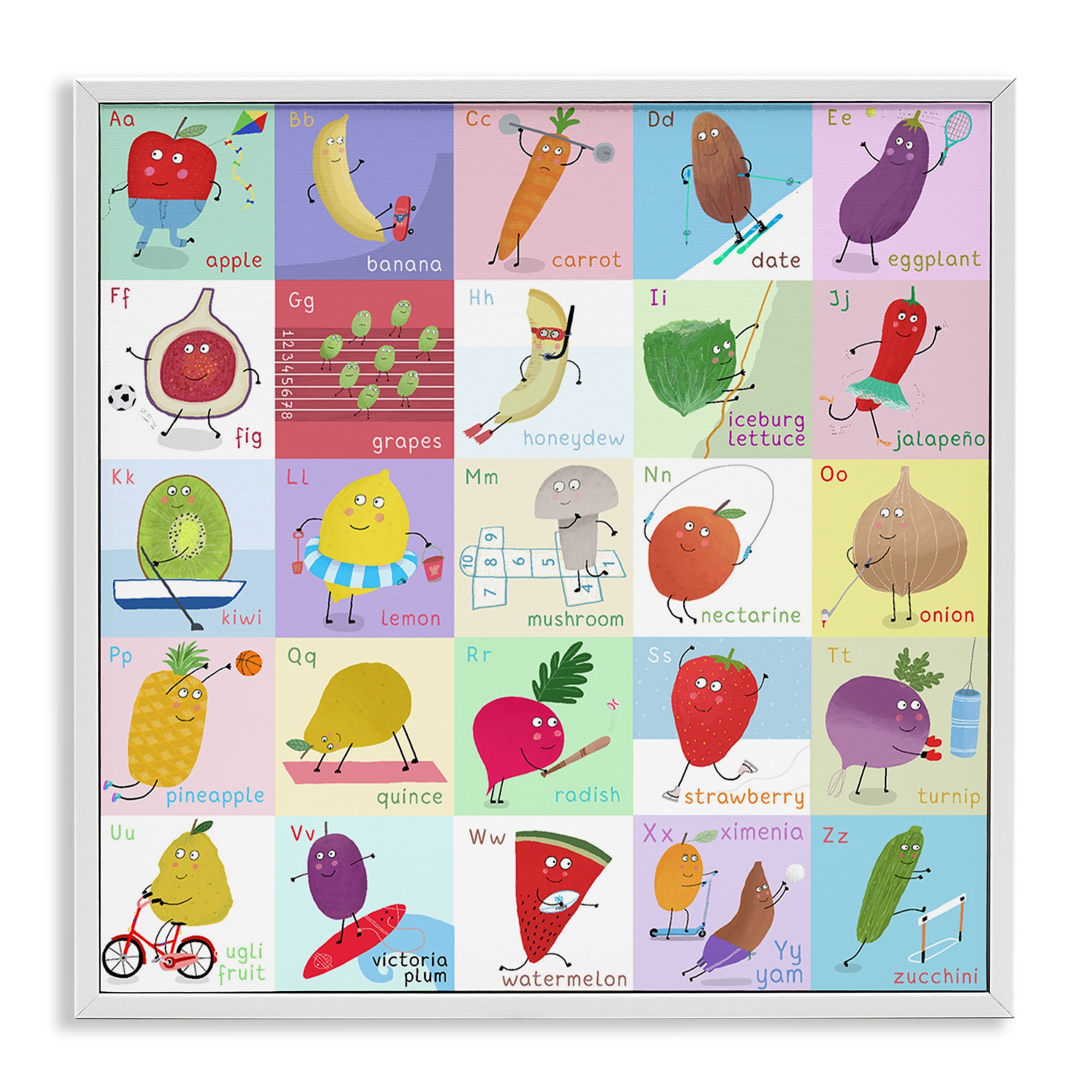 Stupell Industries Sporty Fruit Educational White Framed Giclee Art, design by Carla Daly