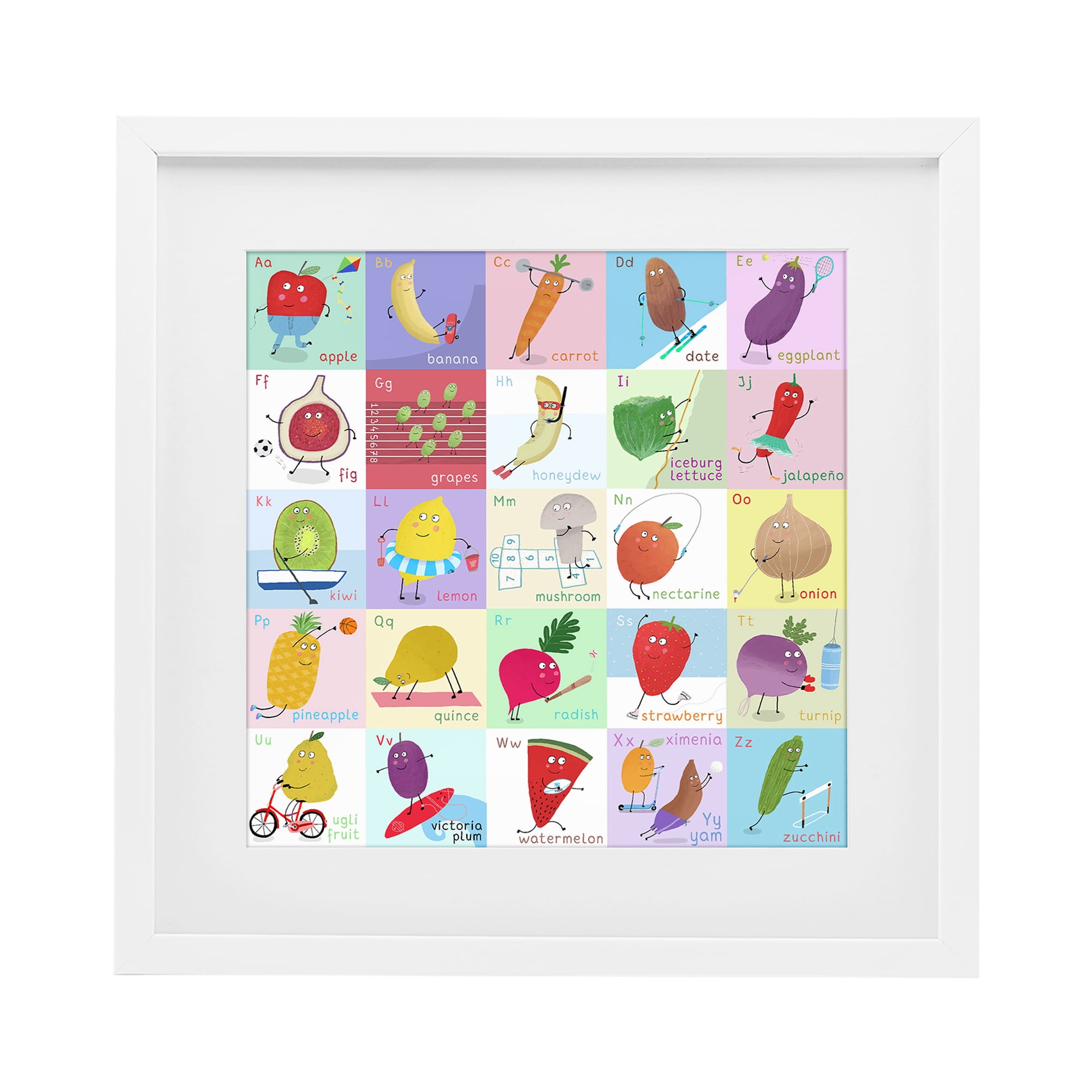 Stupell Industries Sporty Fruit Educational White Framed Print Under Glass, design by Carla Daly