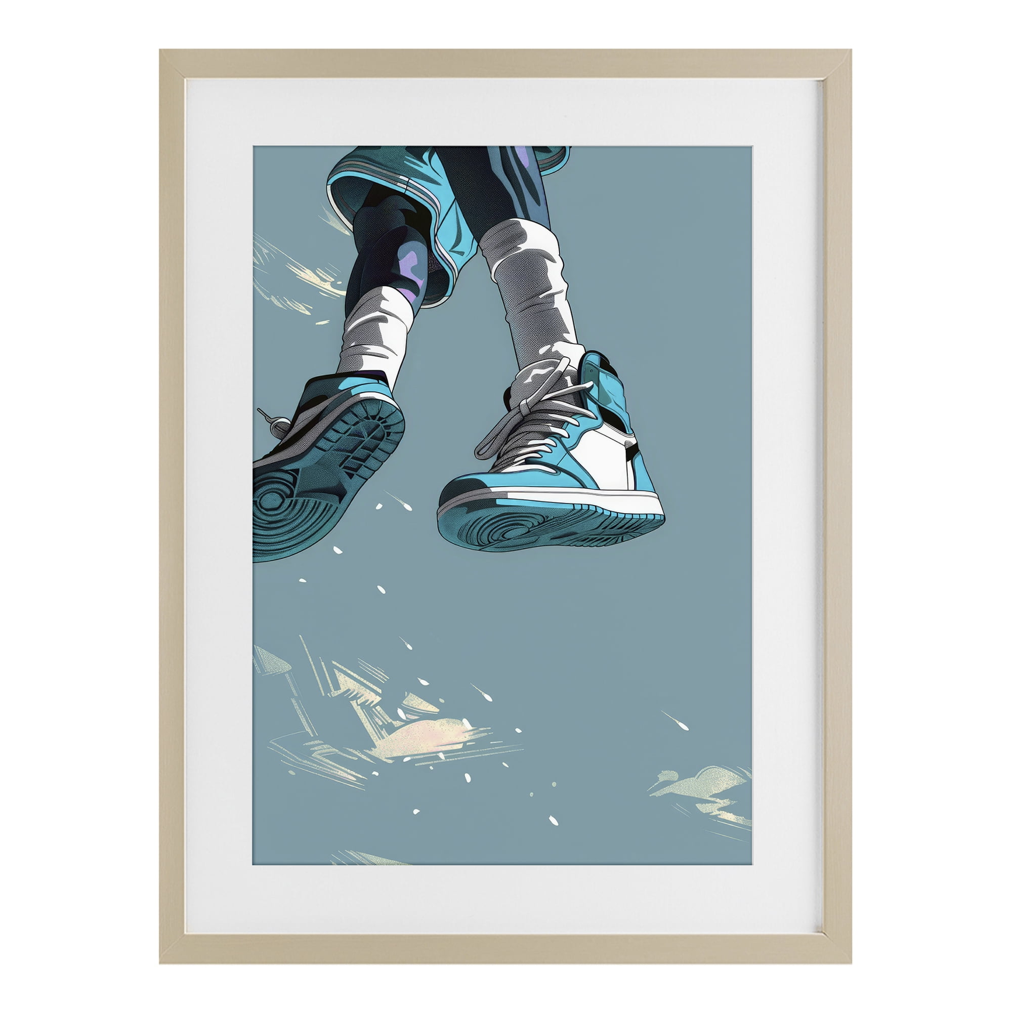 Stupell Industries Sporty Jump with Sneakers Birch Framed Print Under Glass, design by Ray Powers