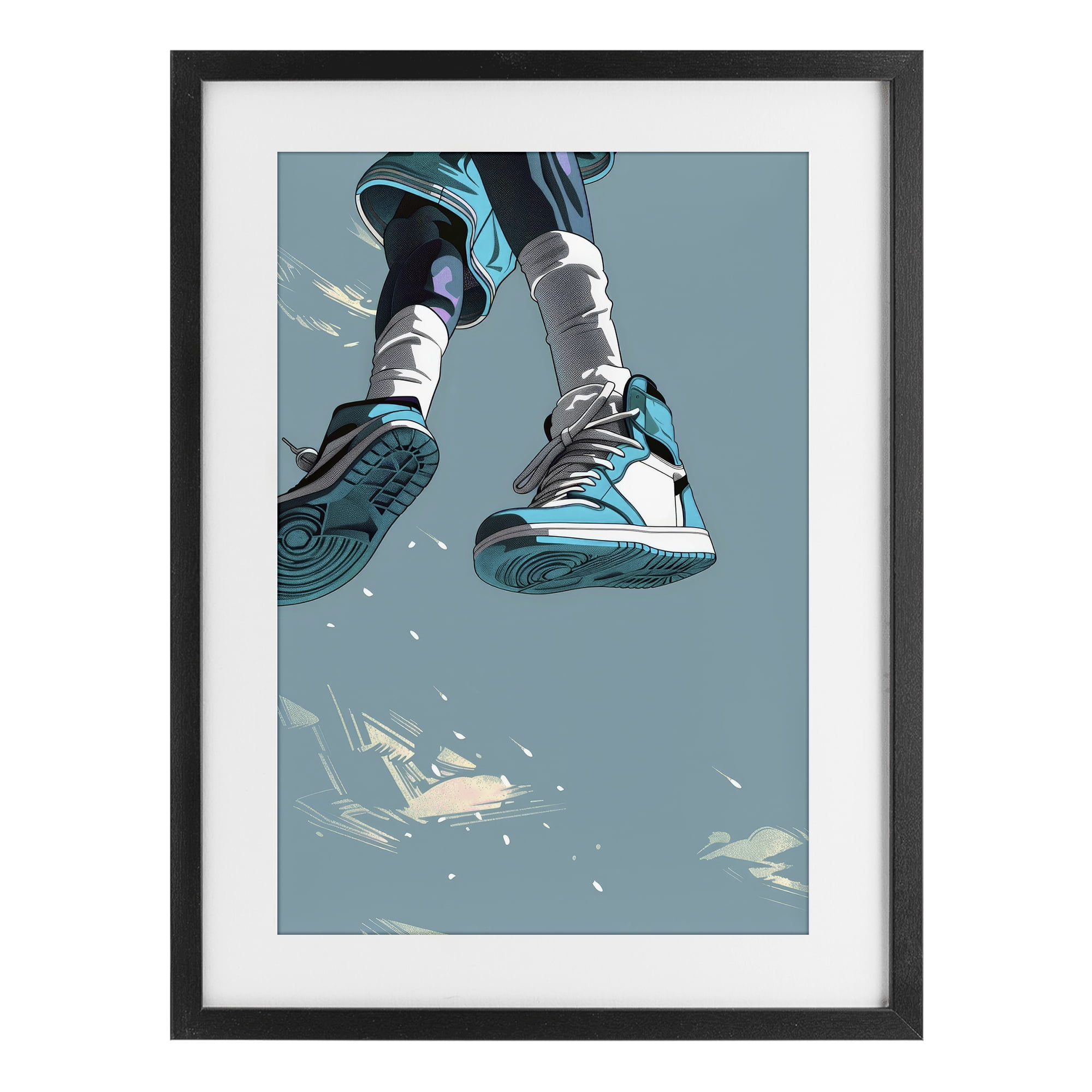 Stupell Industries Sporty Jump with Sneakers Black Framed Print Under Glass, design by Ray Powers