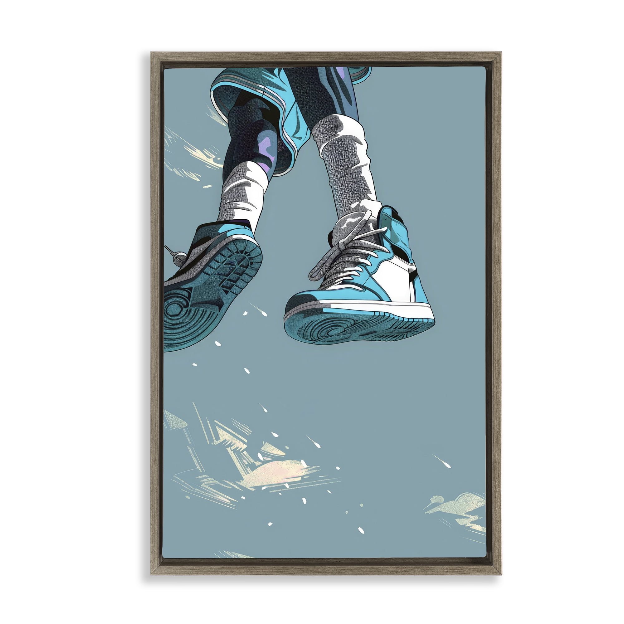 Stupell Industries Sporty Jump with Sneakers Brown Framed Floater Canvas Wall Art, design by Ray Powers