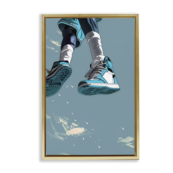 Stupell Industries Modern Sporty Jump with Sneakers Gold Floating Frame Canvas Art, 17 x 25, by Ray Powers