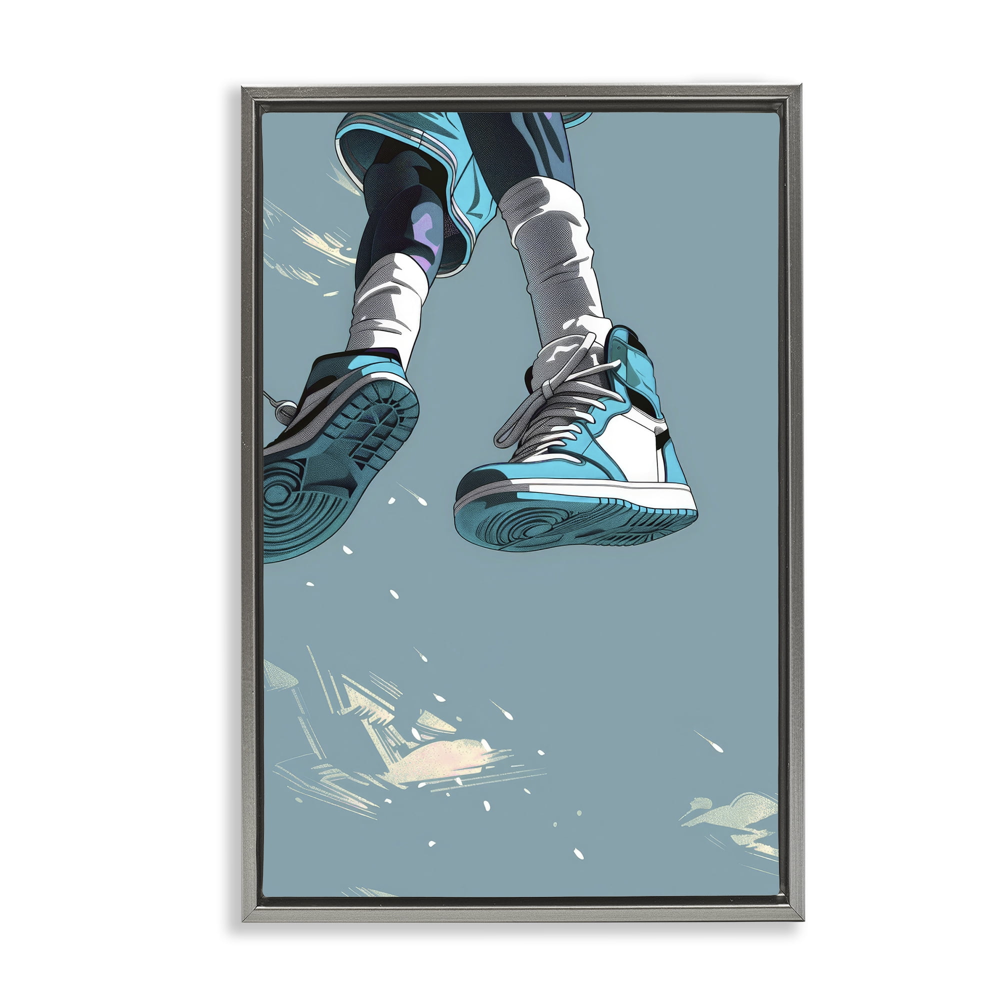 Stupell Industries Sporty Jump with Sneakers Gray Framed Floater Canvas Wall Art, design by Ray Powers