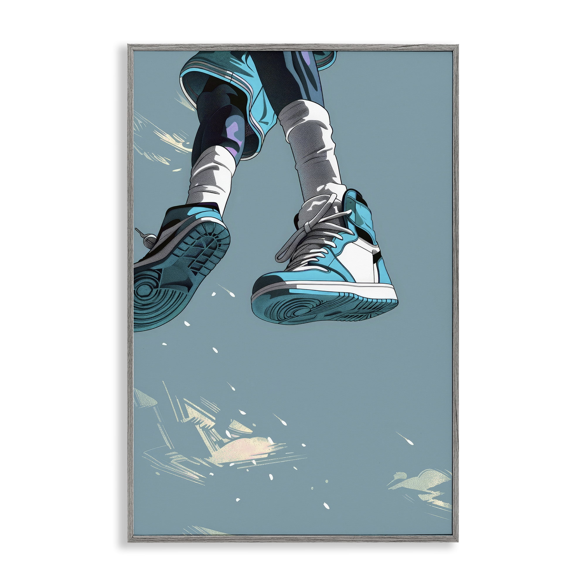 Stupell Industries Sporty Jump with Sneakers Gray Framed Giclee Art, design by Ray Powers