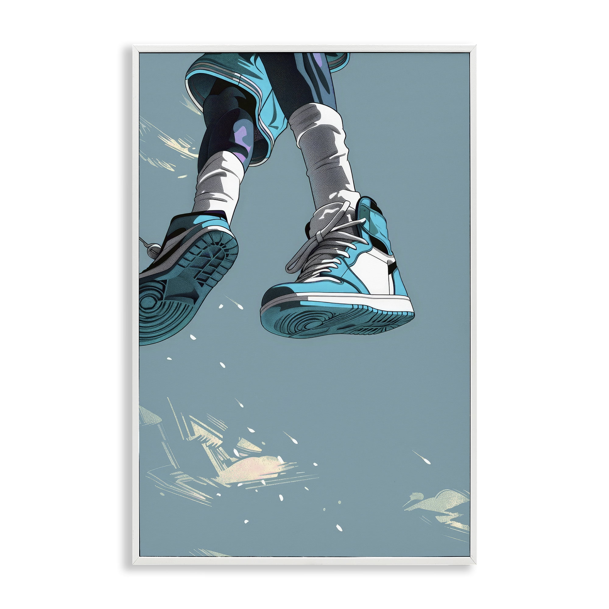 Stupell Industries Sporty Jump with Sneakers White Framed Giclee Art, design by Ray Powers