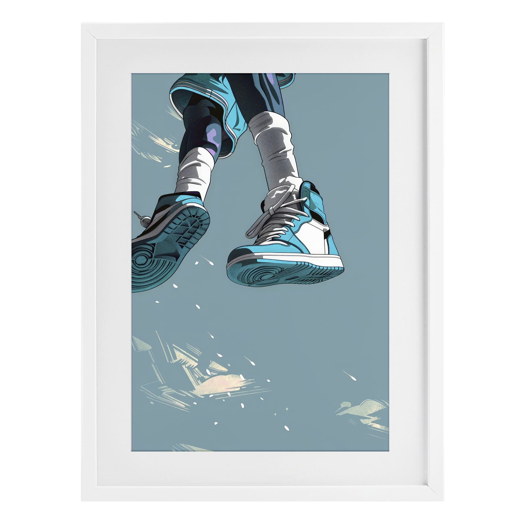 Stupell Industries Sporty Jump with Sneakers White Framed Print Under Glass, design by Ray Powers