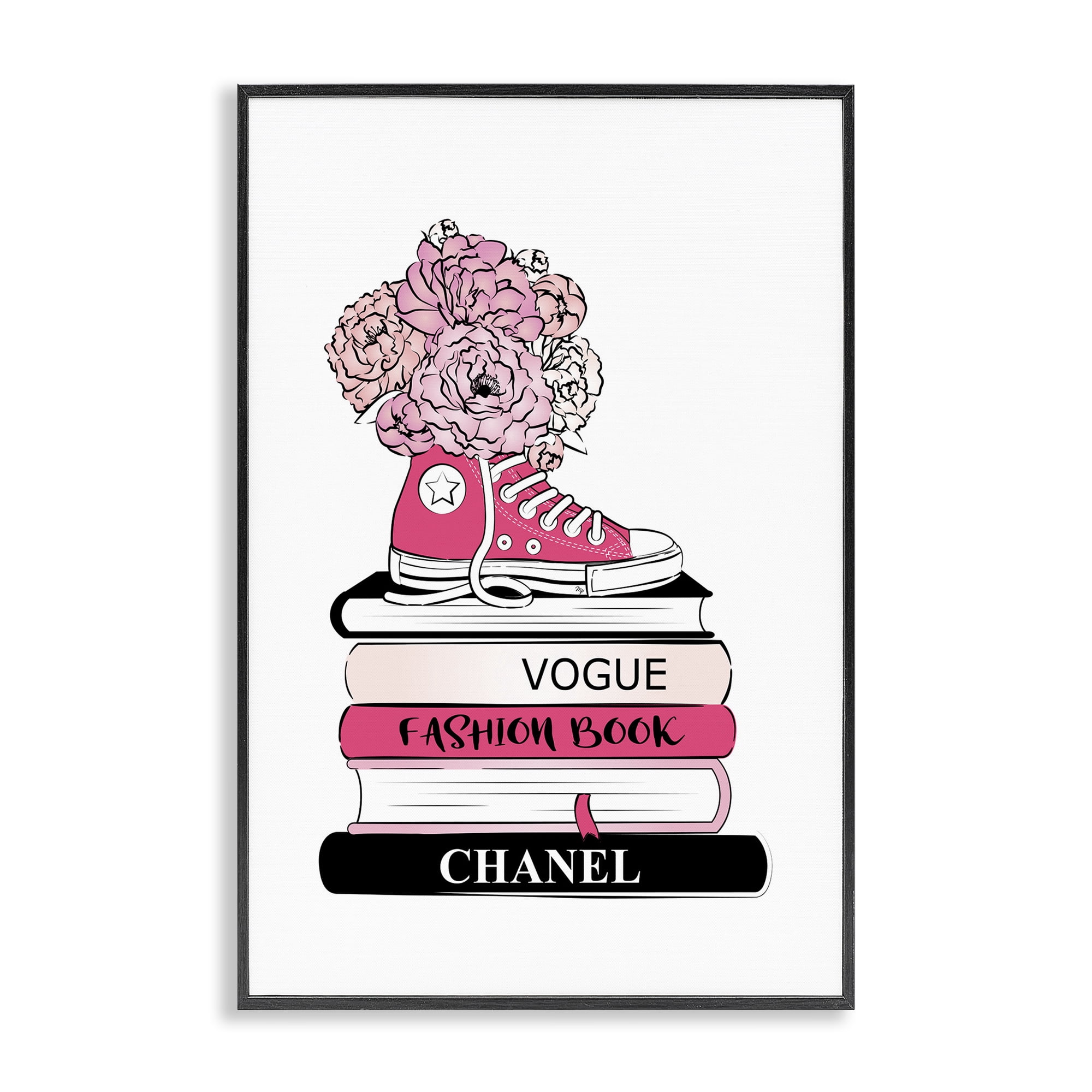Stupell Industries Sporty Sneaker Bookstack Beauty & Fashion Painting Black Framed Art Print Wall Art, 20 x 30