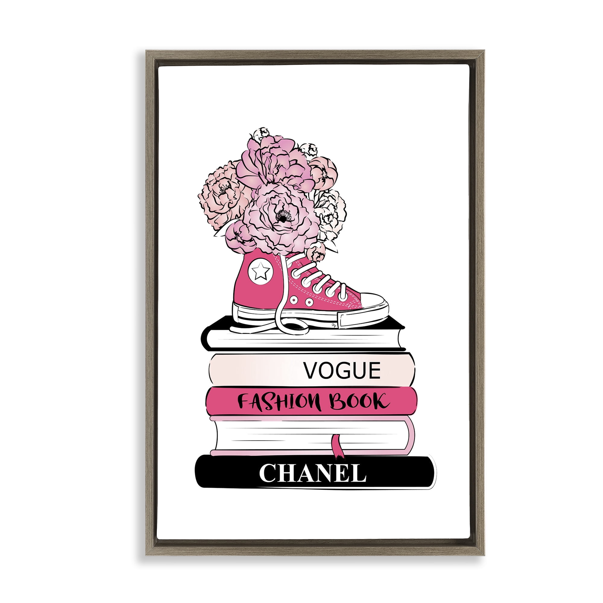 Stupell Industries Sporty Sneaker Bookstack Beauty & Fashion Painting Brown Floater Framed Art Print Wall Art, 17 x 25