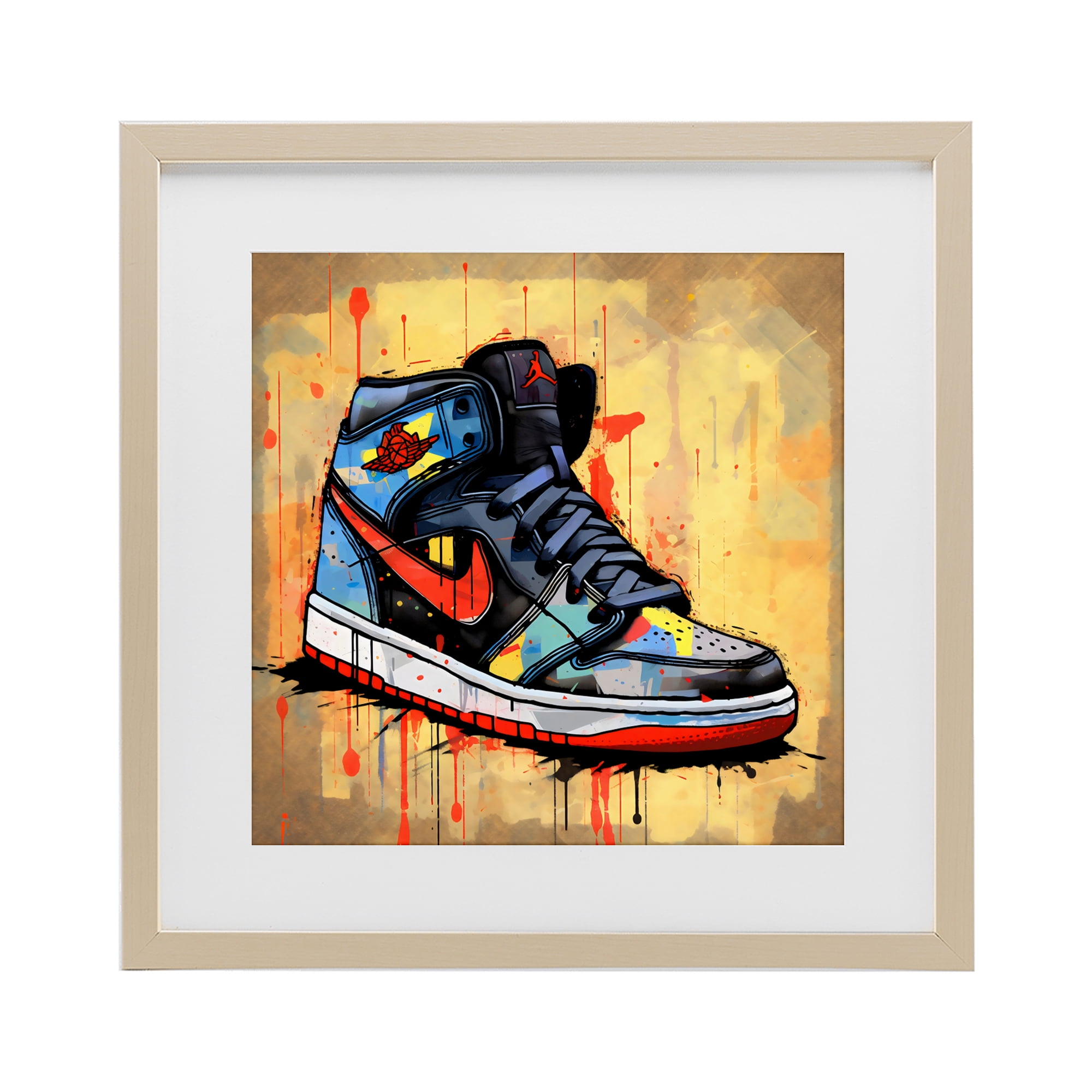 Stupell Industries Sporty Sneaker Drips Birch Framed Print Under Glass, design by Creative Studio