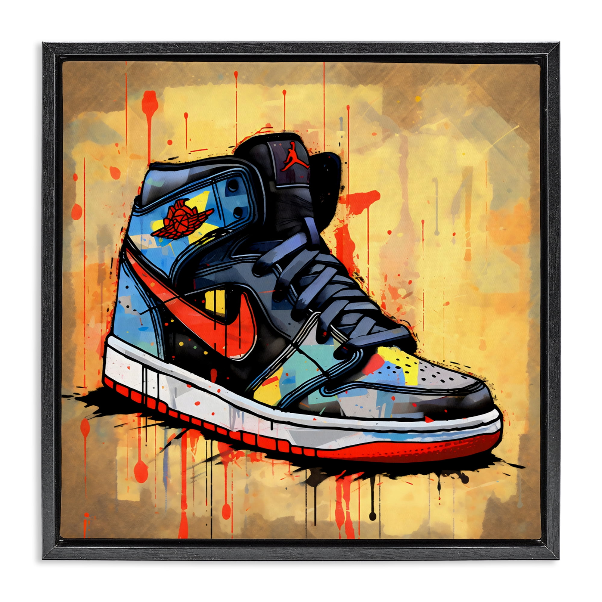 Stupell Industries Sporty Sneaker Drips Black Framed Floater Canvas Wall Art, design by Creative Studio