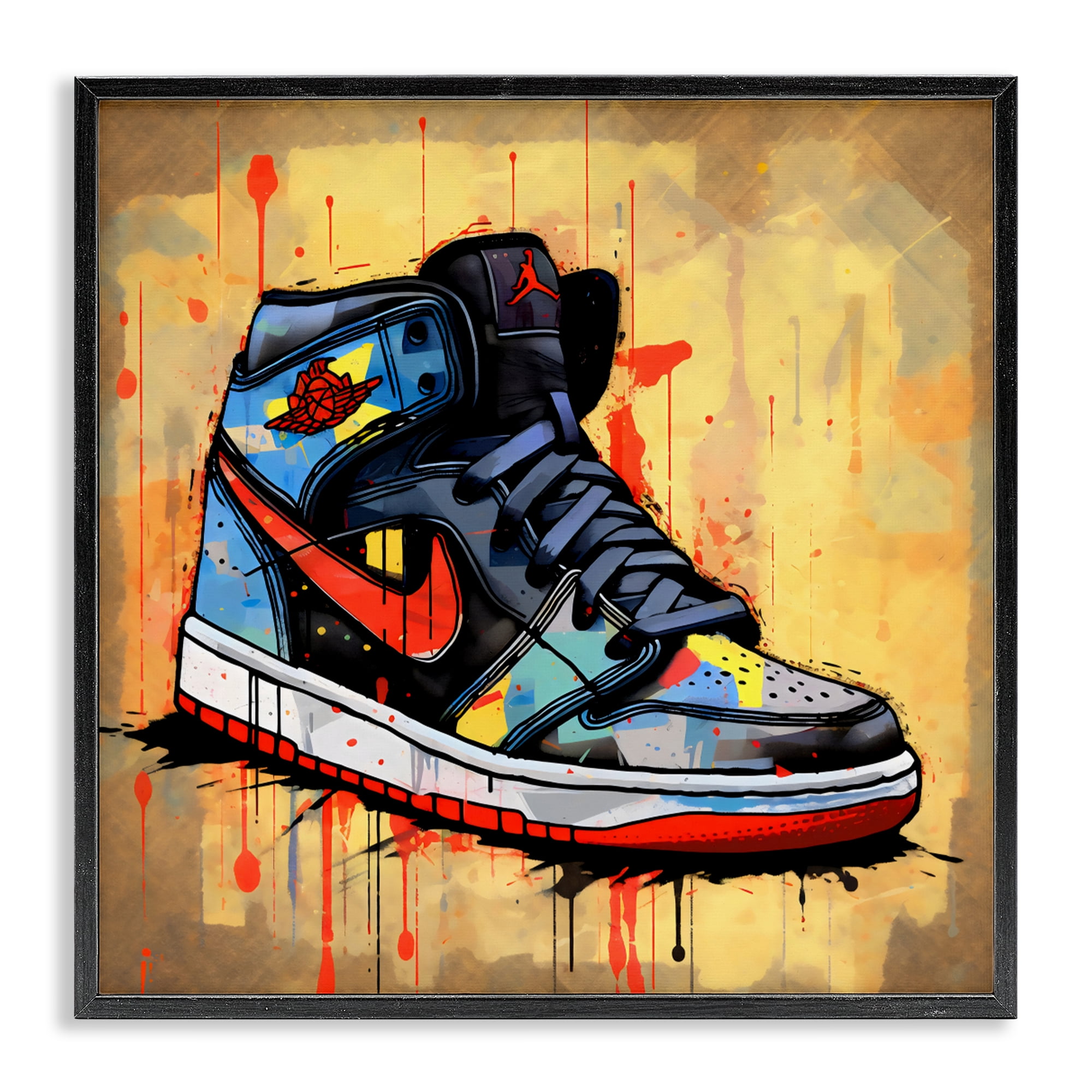 Stupell Industries Sporty Sneaker Drips Black Framed Giclee Art, design by Creative Studio