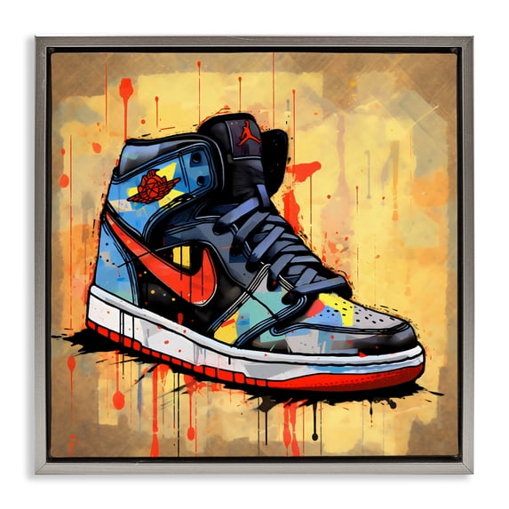 Stupell Industries Contemporary Sporty Sneaker Drips Gray Floating Frame Canvas Art, 25 x 25, by Creative Studio
