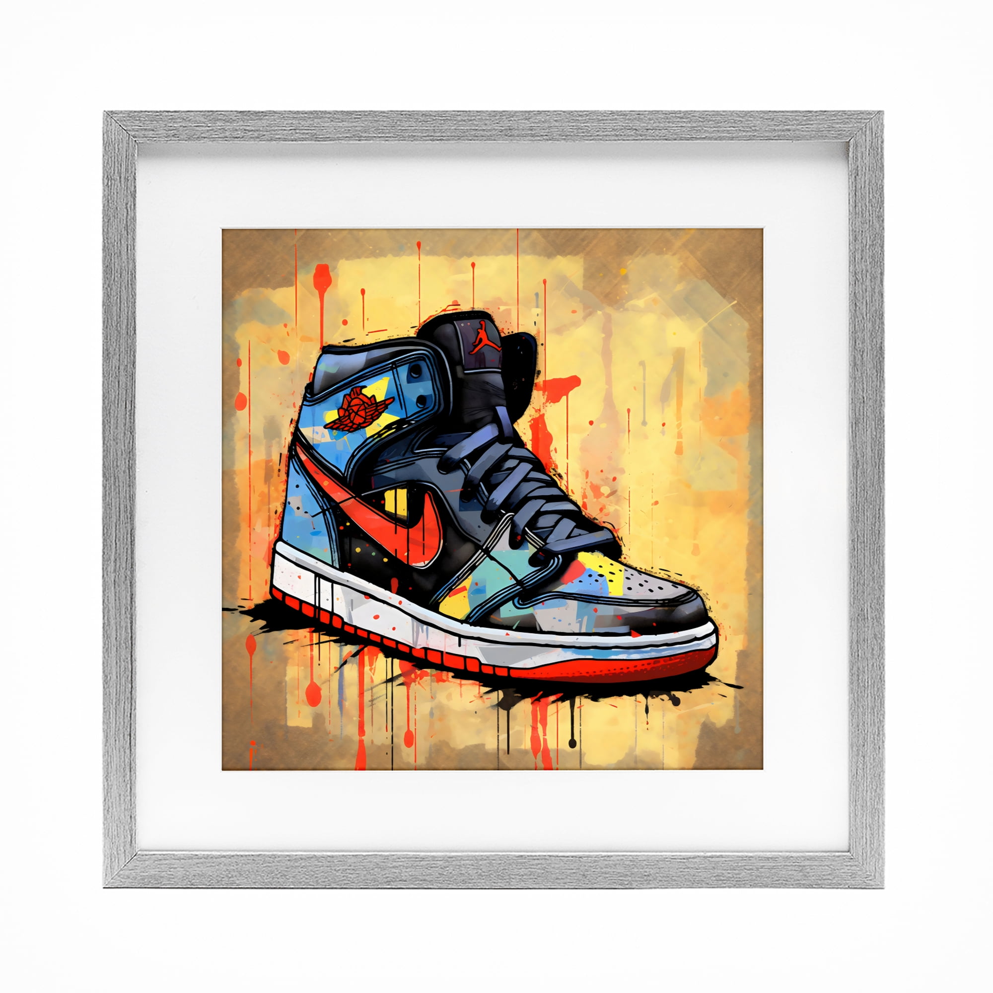 Stupell Industries Sporty Sneaker Drips Gray Framed Print Under Glass, design by Creative Studio