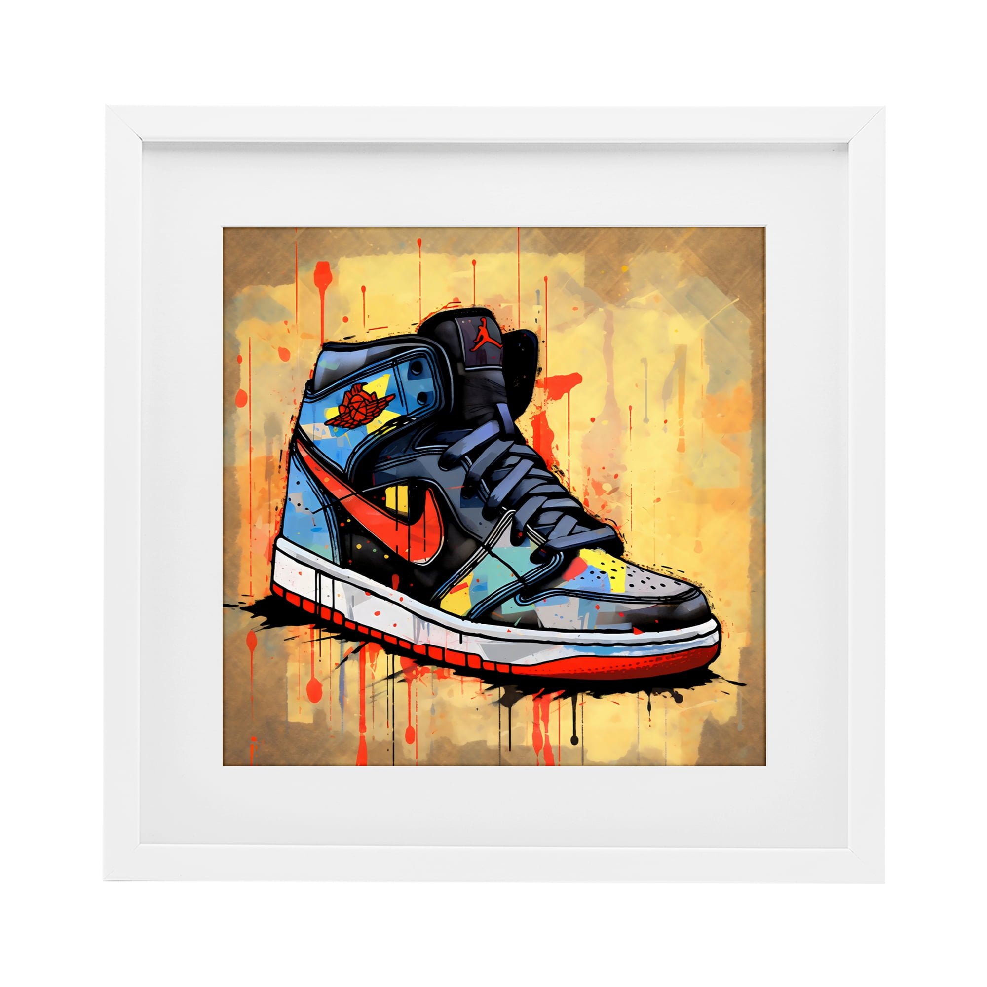 Stupell Industries Sporty Sneaker Drips White Framed Print Under Glass, design by Creative Studio