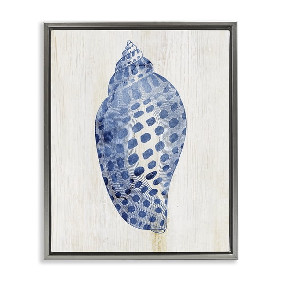 Stupell Industries Coastal Spotted Blue Cowrie Shell Gray Floating Frame Canvas Art, 17 x 21, by Susan Arnot