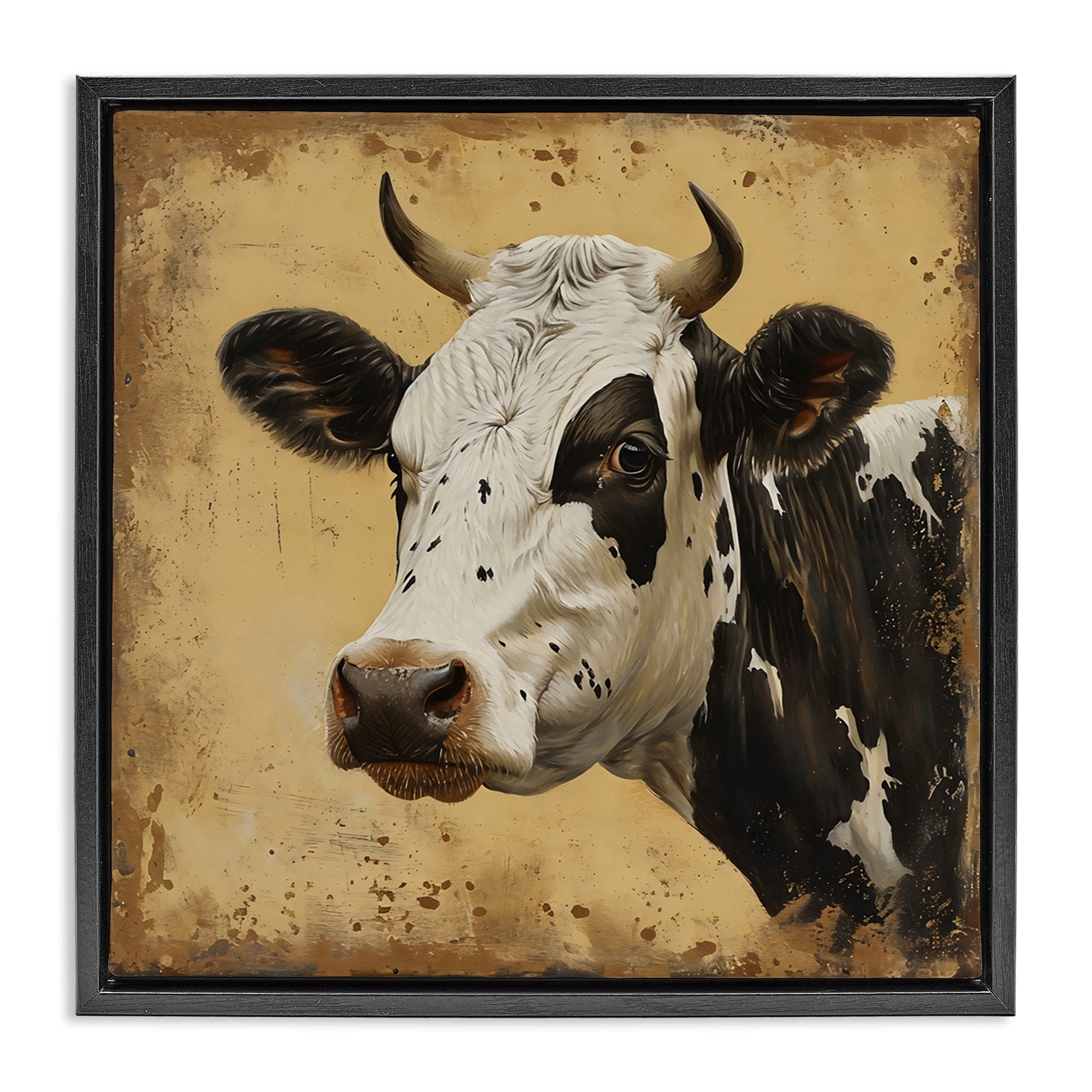 Stupell Industries Spotted Brown Cow Portrait Black Framed Floater Canvas Wall Art, design by Creative Studio