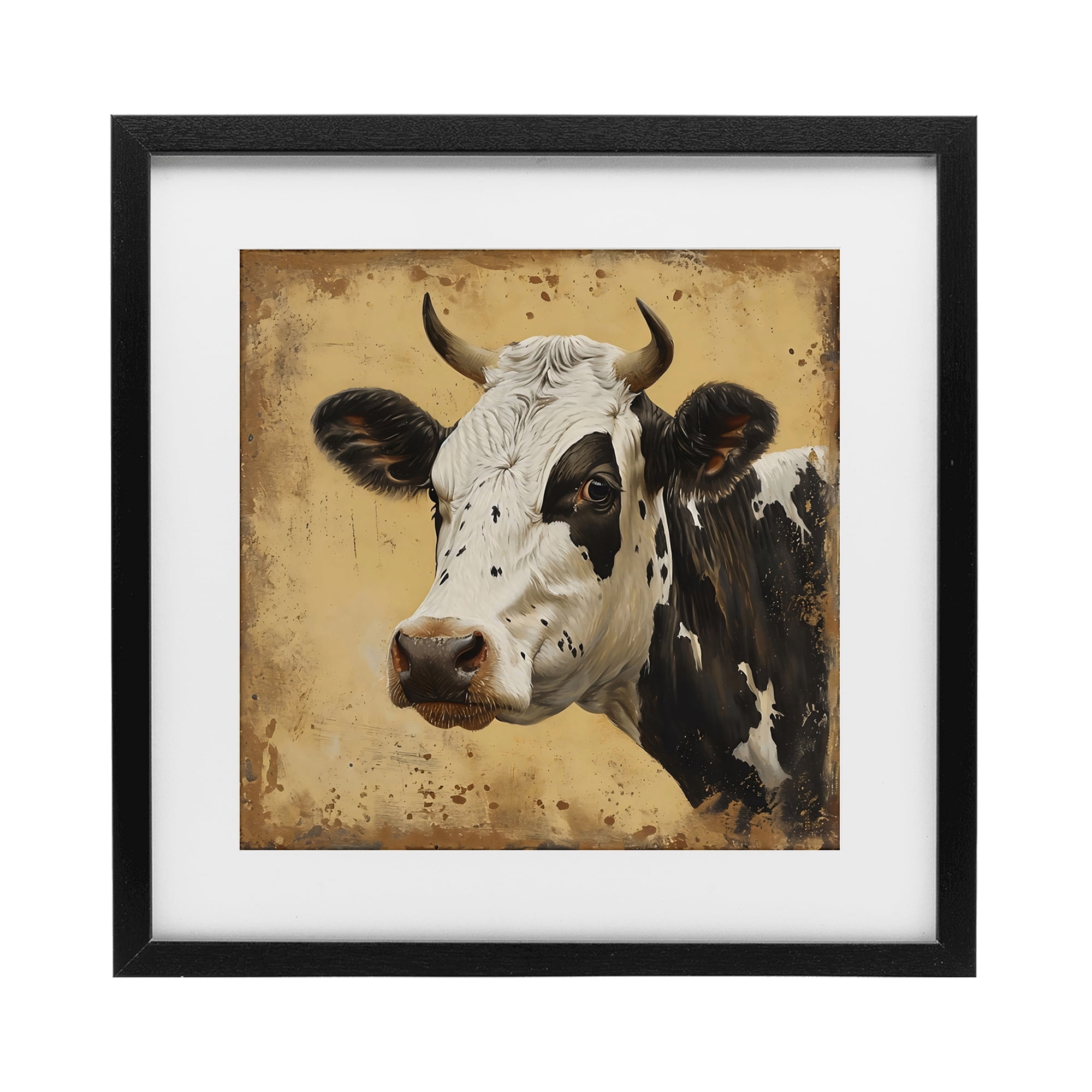Stupell Industries Spotted Brown Cow Portrait Black Framed Print Under Glass, design by Creative Studio