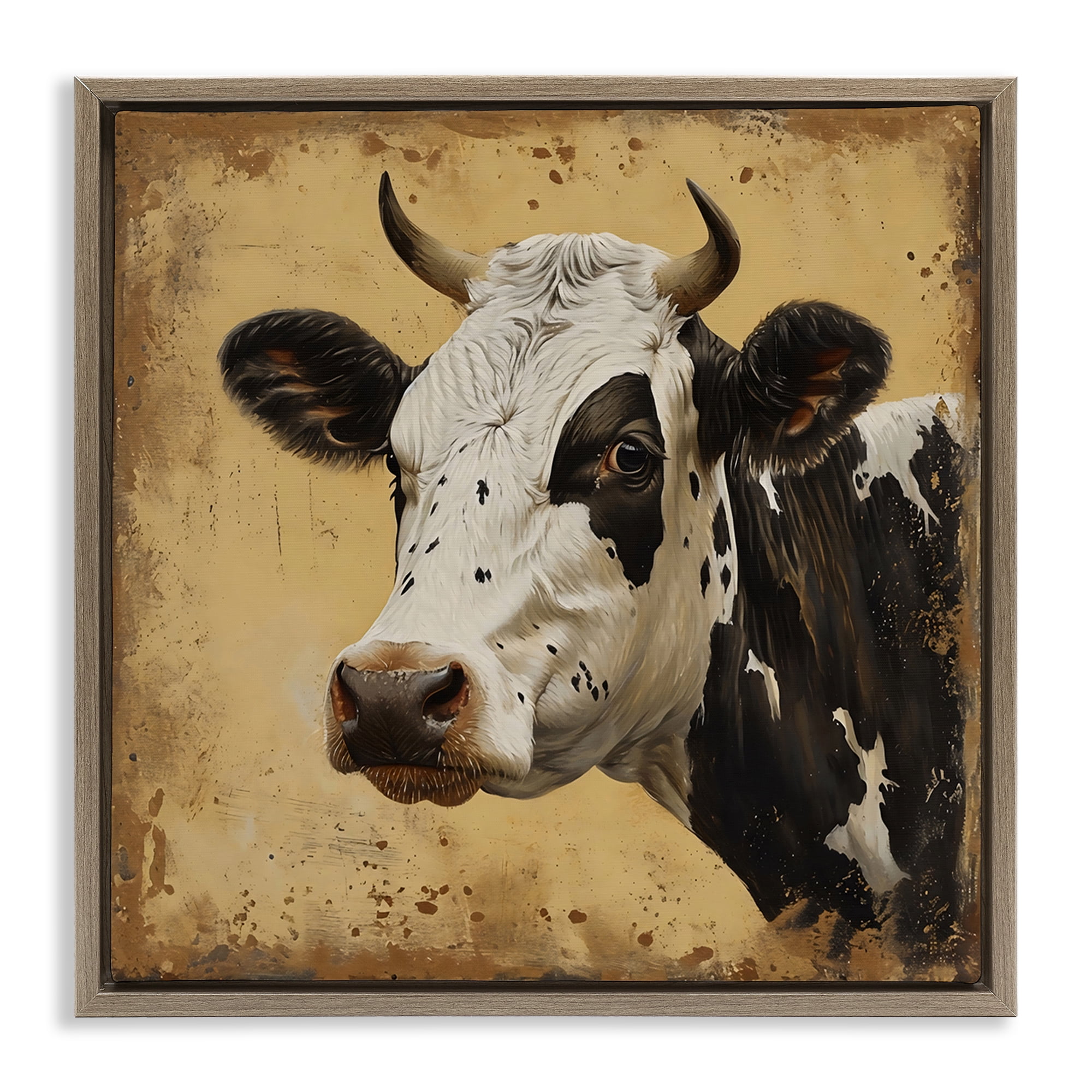 Stupell Industries Spotted Brown Cow Portrait Brown Framed Floater Canvas Wall Art, design by Creative Studio