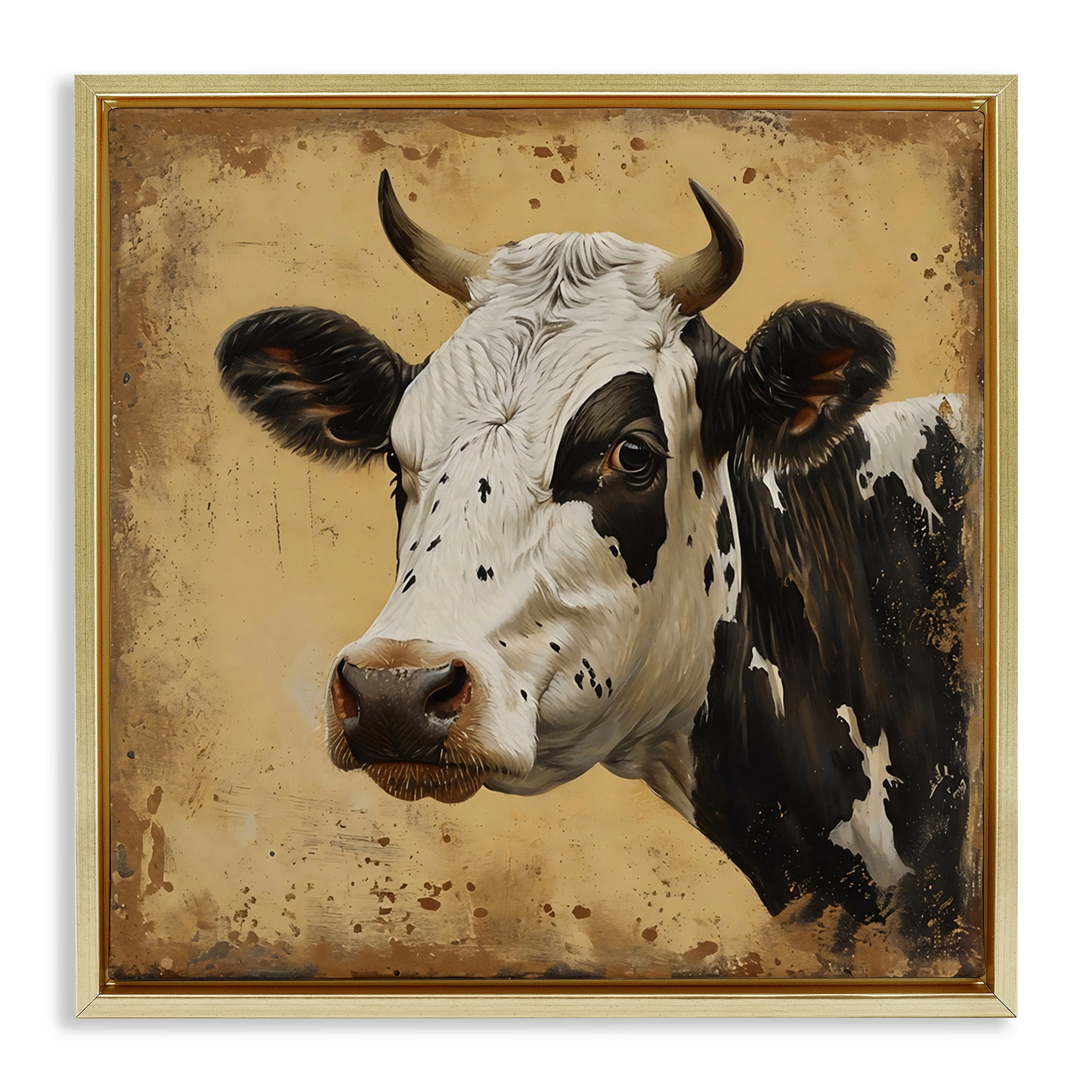 Stupell Industries Spotted Brown Cow Portrait Gold Framed Floater Canvas Wall Art, design by Creative Studio