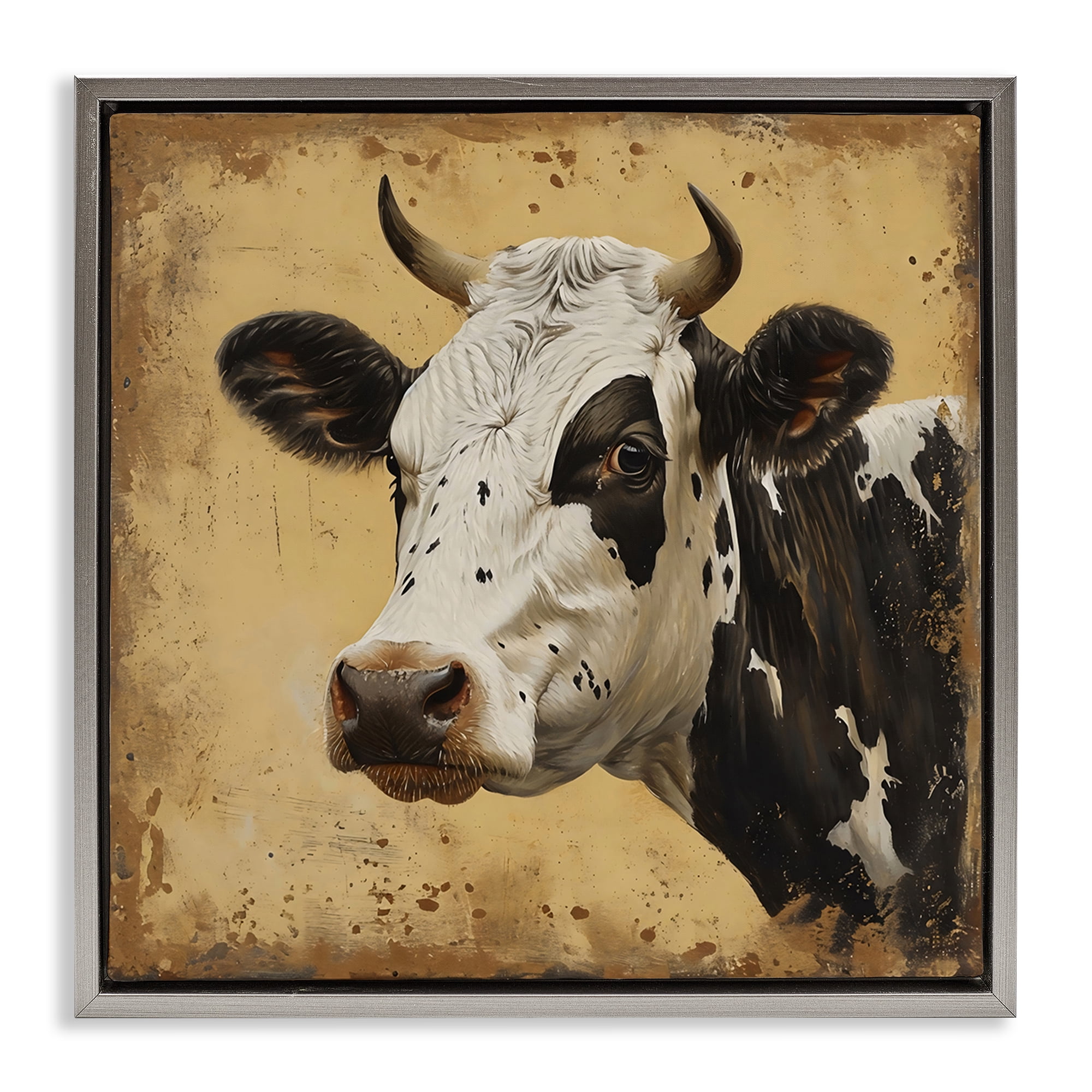 Stupell Industries Spotted Brown Cow Portrait Gray Framed Floater Canvas Wall Art, design by Creative Studio