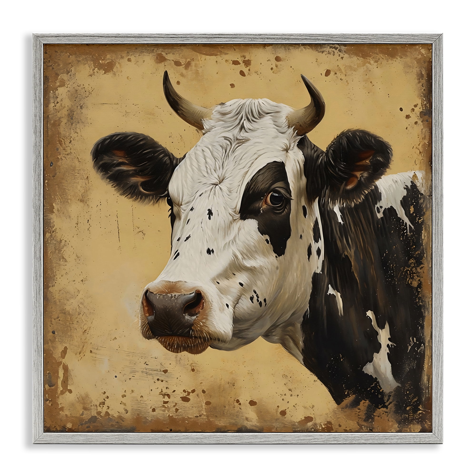 Stupell Industries Spotted Brown Cow Portrait Gray Framed Giclee Art, design by Creative Studio
