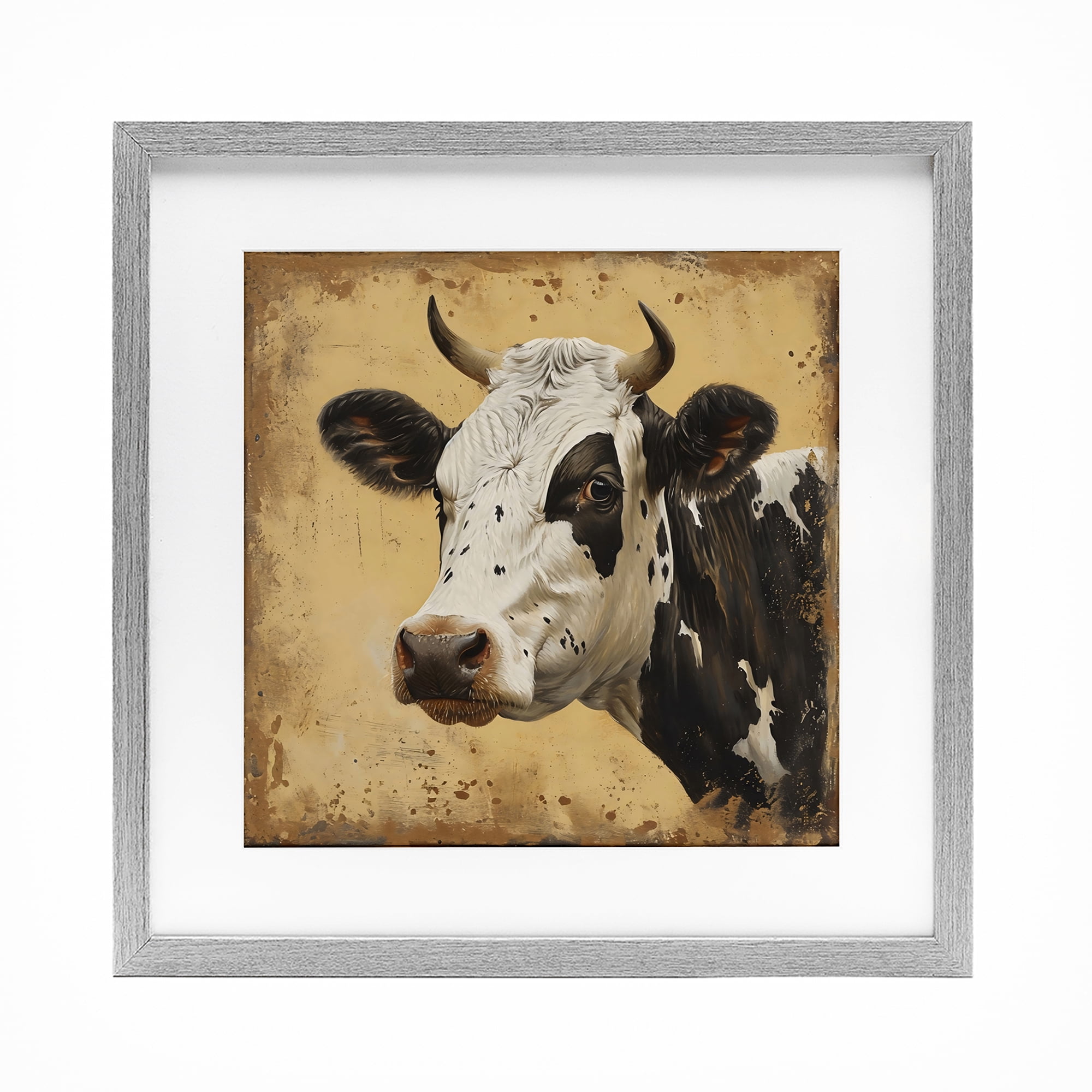 Stupell Industries Spotted Brown Cow Portrait Gray Framed Print Under Glass, design by Creative Studio