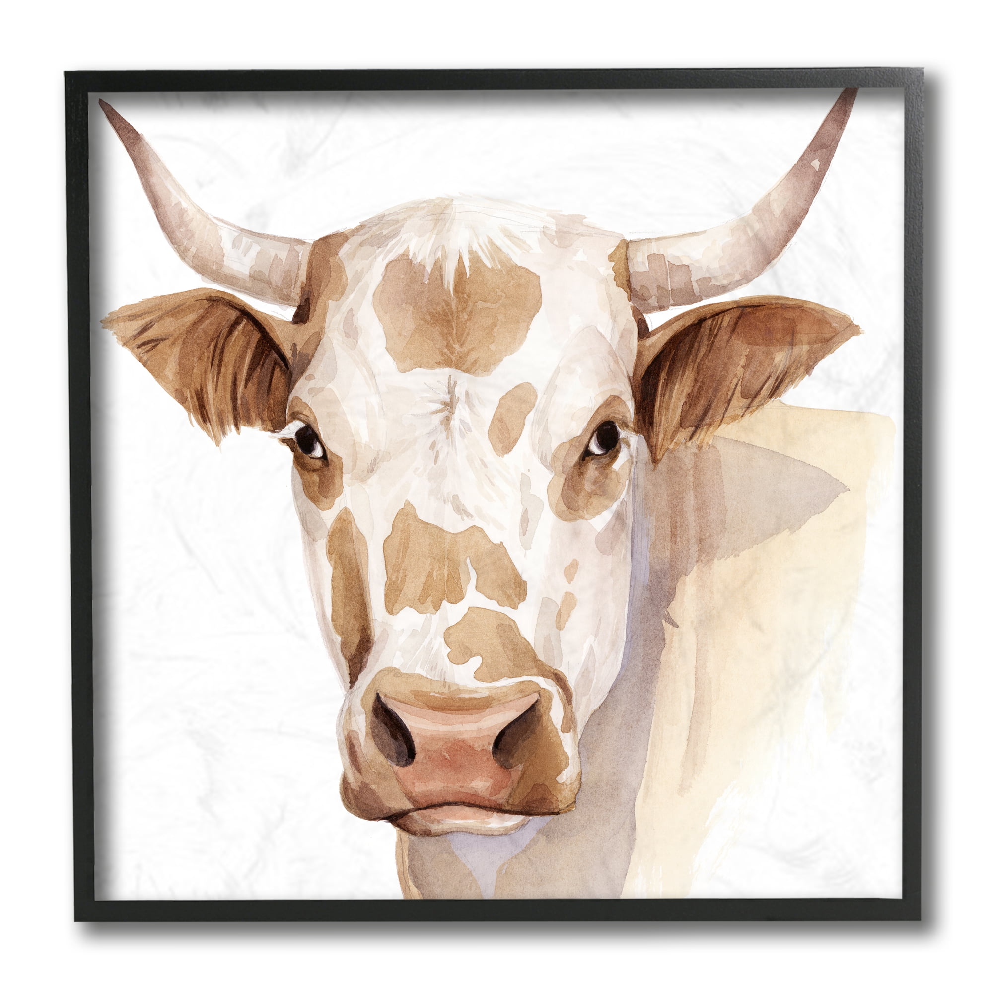 Stupell Industries Spotted Brown Cow Portrait Soft Tones Black Framed, 12 x 12, Design by Grace Popp