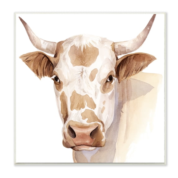Stupell Industries Spotted Brown Cow Portrait Soft Tones Wall Plaque, 12 x 12, Design by Grace Popp