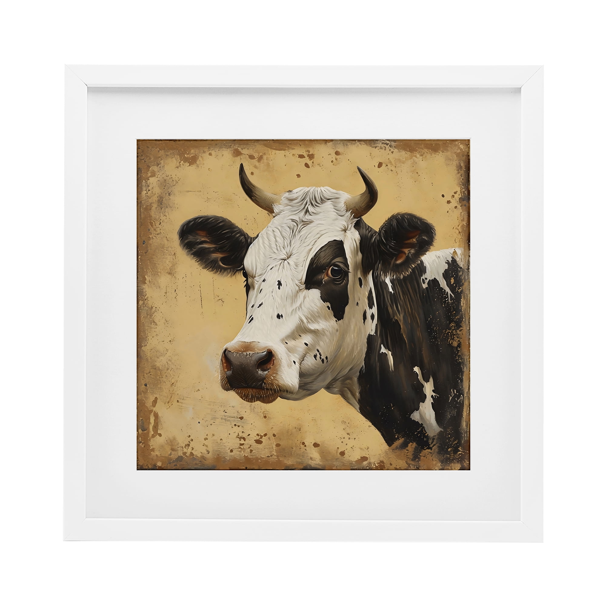 Stupell Industries Spotted Brown Cow Portrait White Framed Print Under Glass, design by Creative Studio