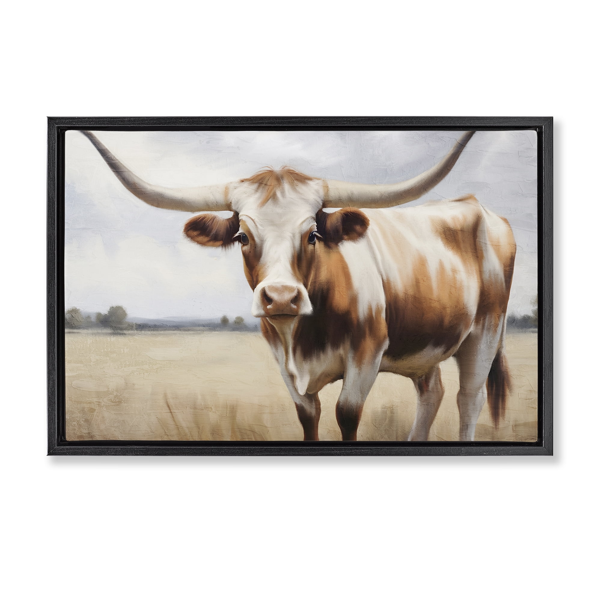 Stupell Industries Spotted Brown Longhorn Animals Painting Black Floater Framed Canvas Art Print Wall Art, 25 x 17