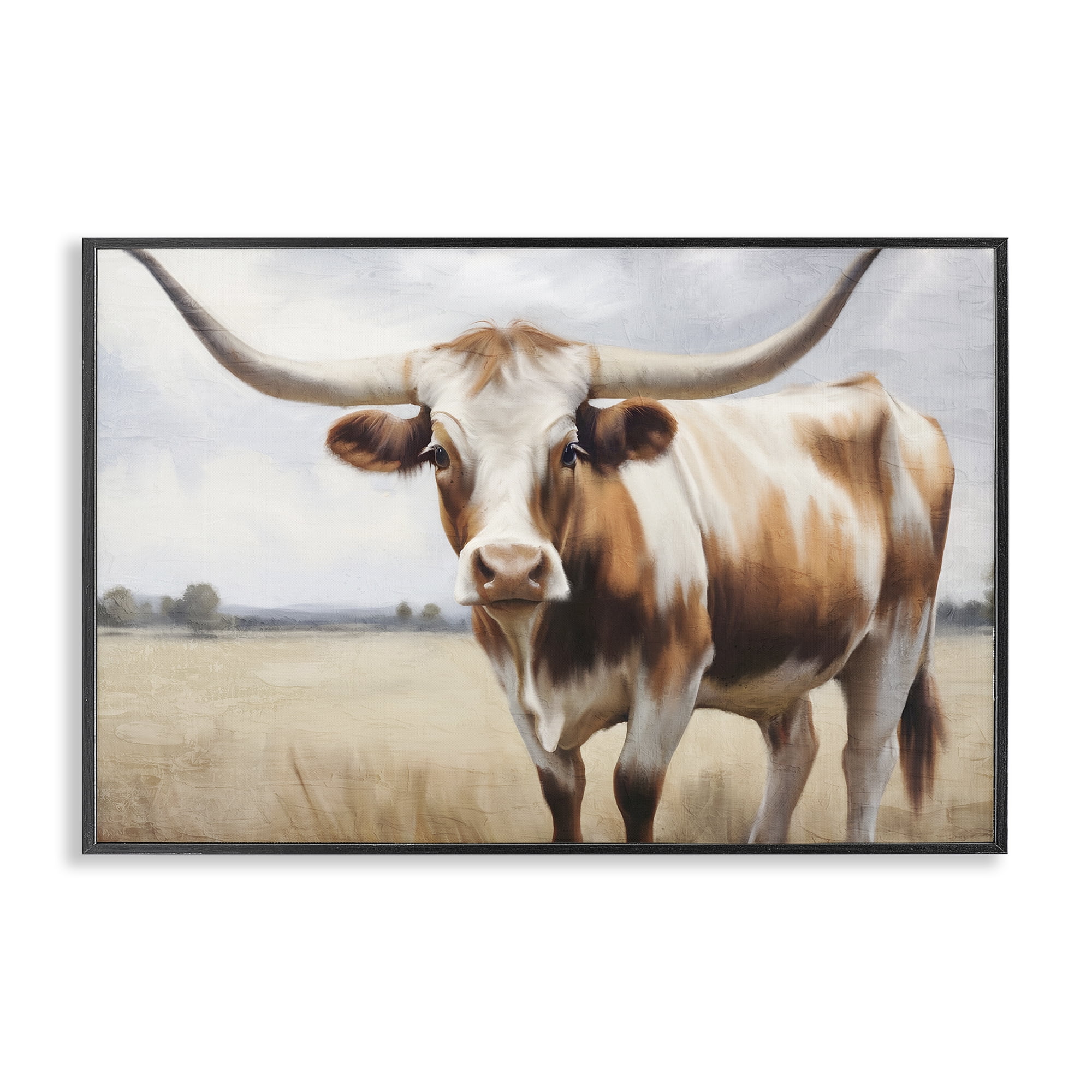Stupell Industries Spotted Brown Longhorn Animals Painting Black Framed Art Print Wall Art, 30 x 20