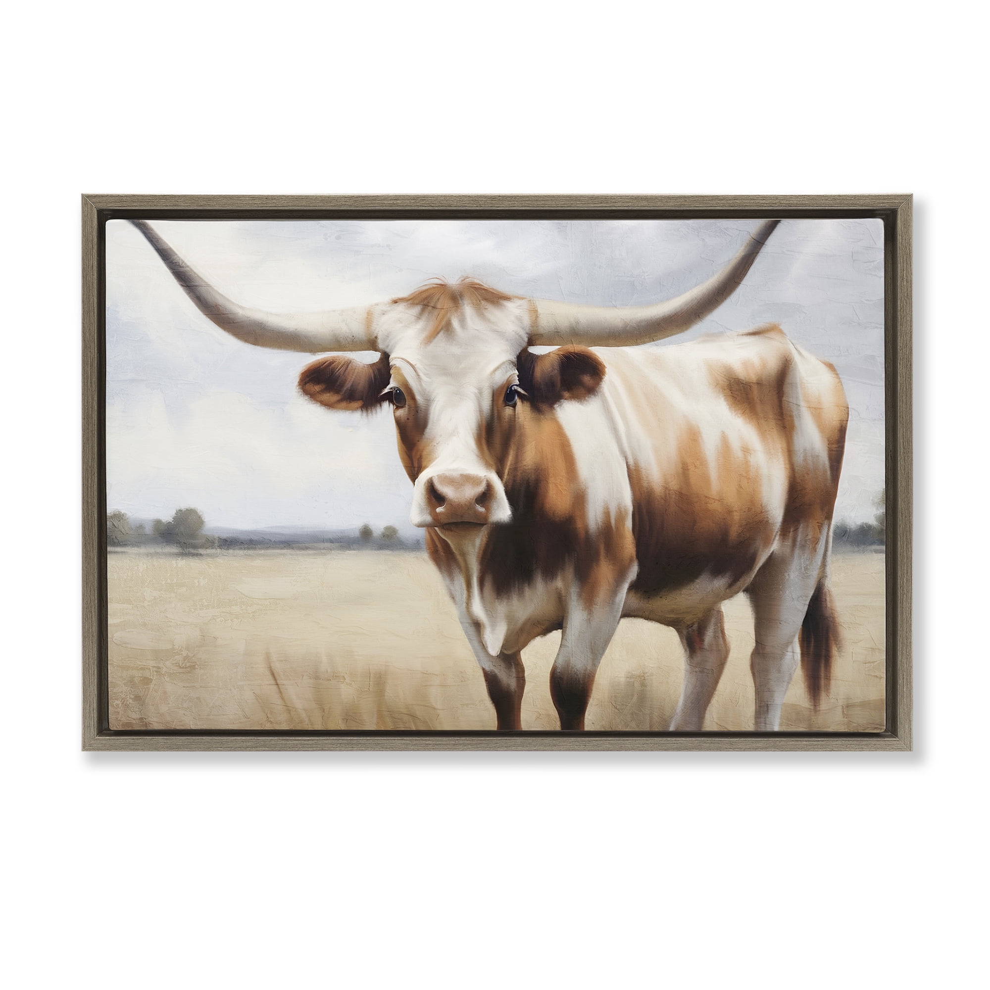 Stupell Industries Spotted Brown Longhorn Animals Painting Brown Floater Framed Canvas Art Print Wall Art, 25 x 17