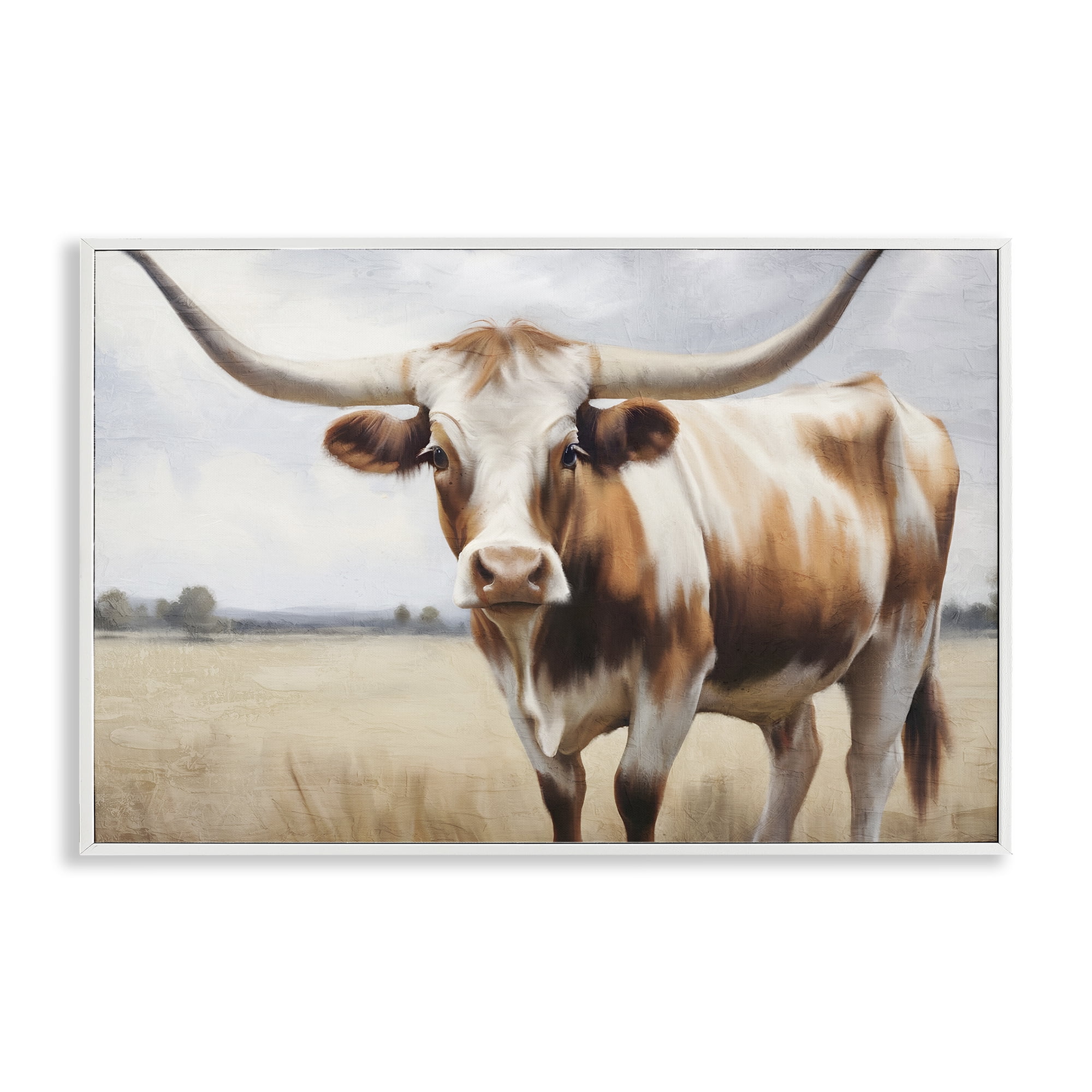 Stupell Industries Spotted Brown Longhorn Animals Painting White Framed Art Print Wall Art, 18 x 12