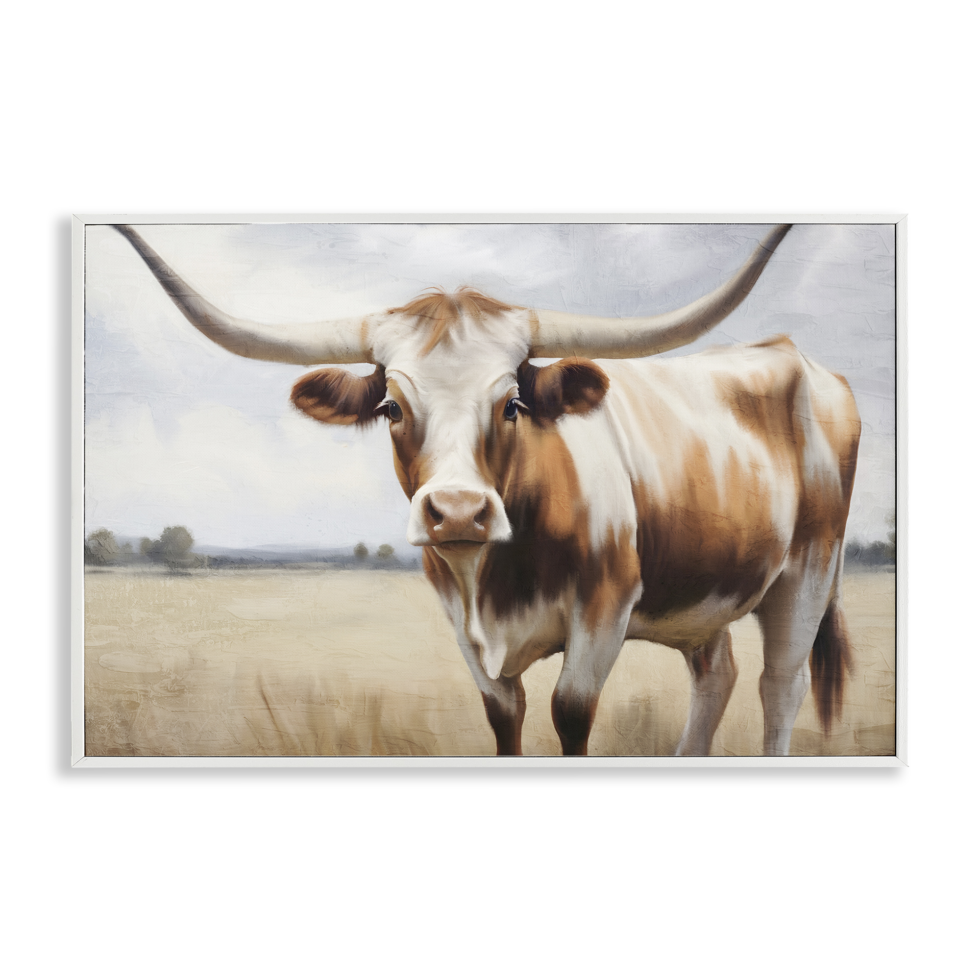 Stupell Industries Spotted Brown Longhorn Animals Painting White Framed Art Print Wall Art, 30 x 20