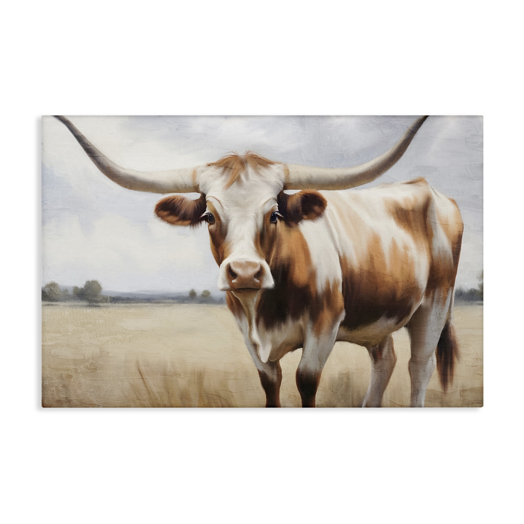 Stupell Industries Spotted Brown Longhorn Animals Painting Wrapped Canvas Art Print Wall Art, 30 x 20