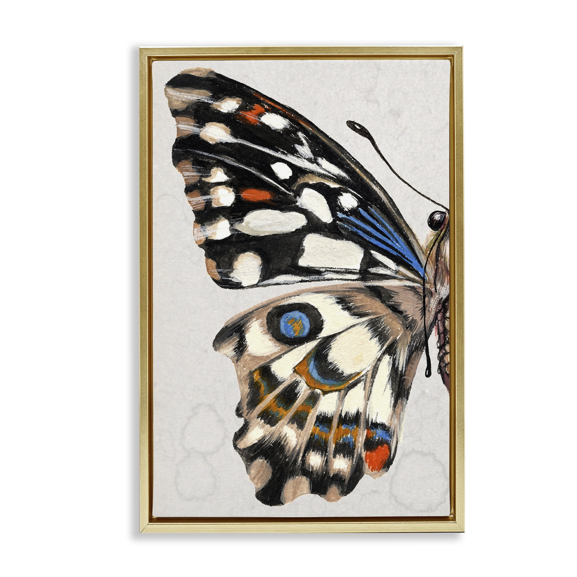 Stupell Industries Spotted Butterfly Wing Animals & Insects Painting Gold Floater Framed Canvas Art Print Wall Art, 17 x 25
