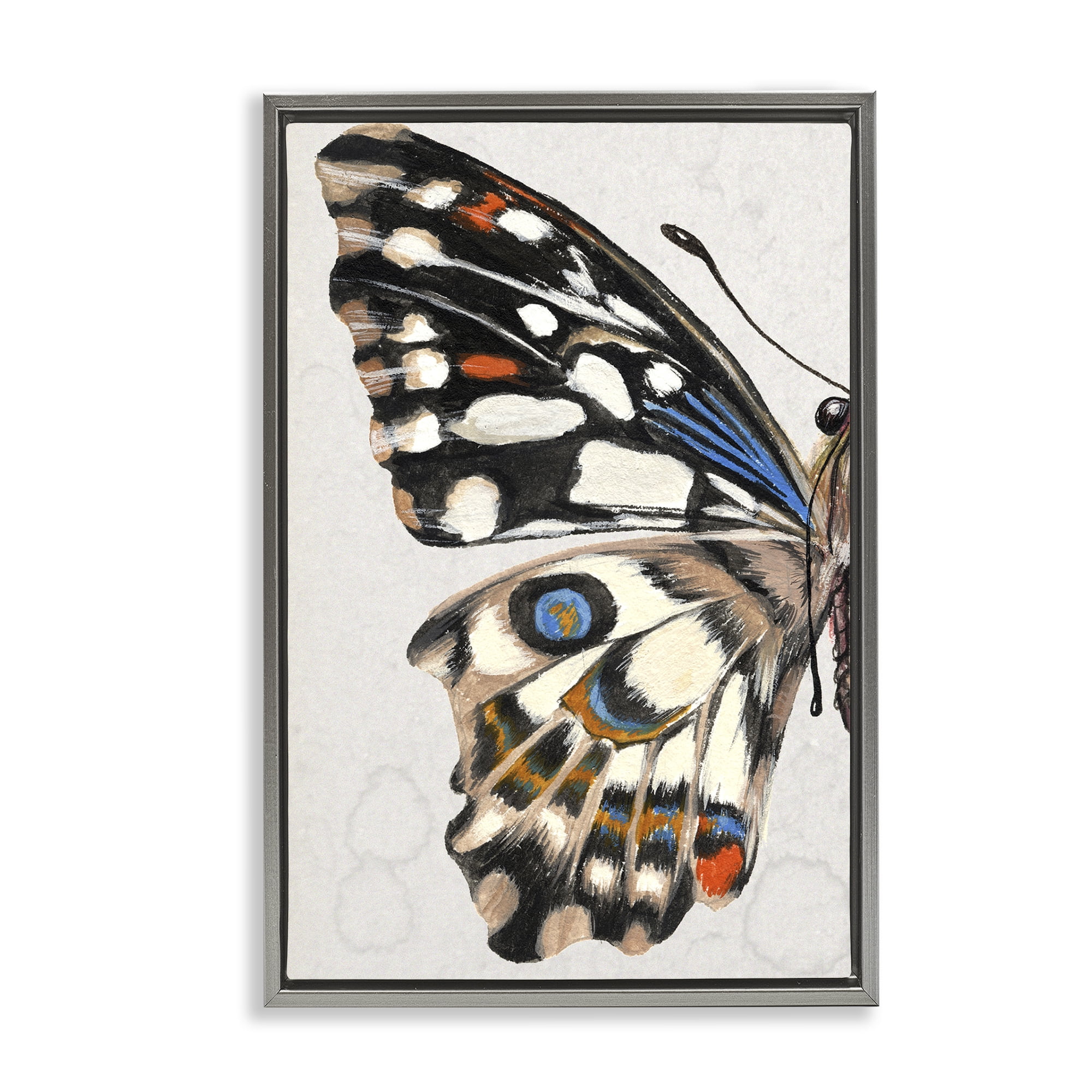 Stupell Industries Spotted Butterfly Wing Animals & Insects Painting Gray Floater Framed Canvas Art Print Wall Art, 21 x 31