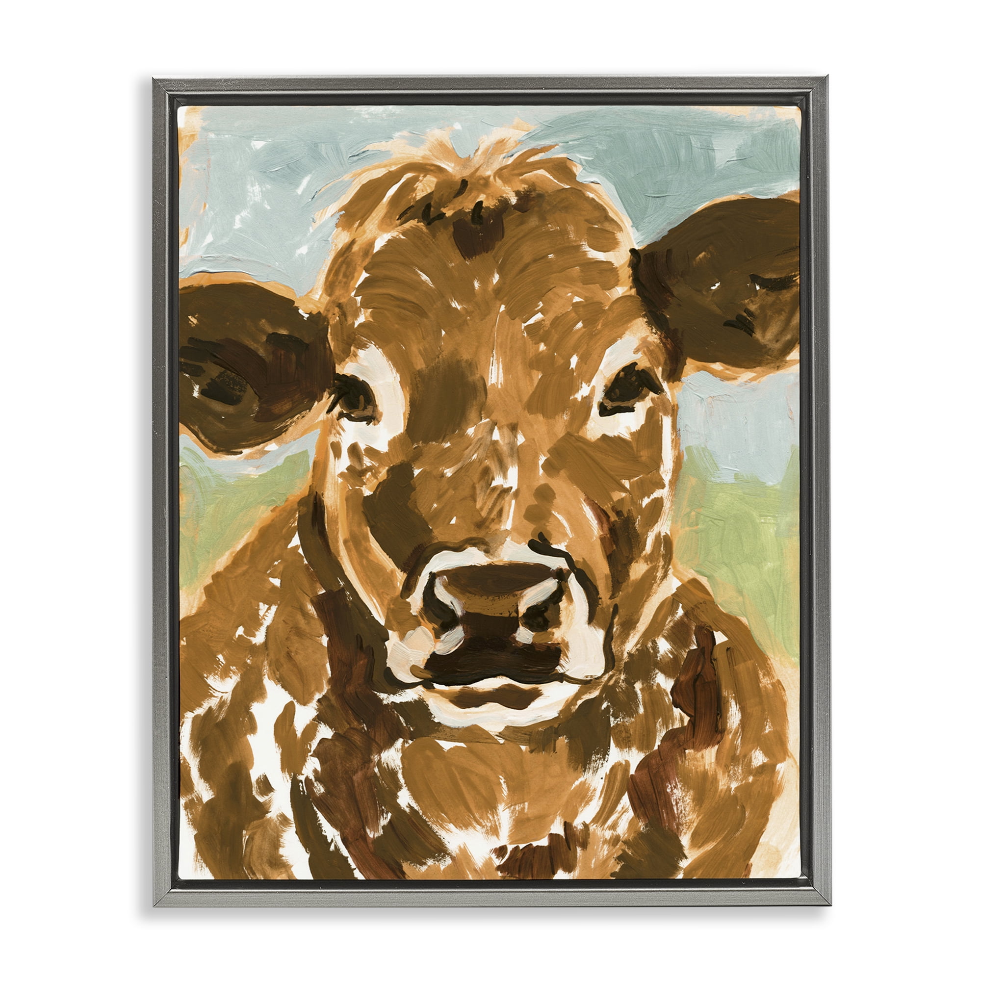 Stupell Industries Spotted Cattle Calf Animals & Insects Painting Gray Floater Framed Canvas Art Print Wall Art, 17 x 21