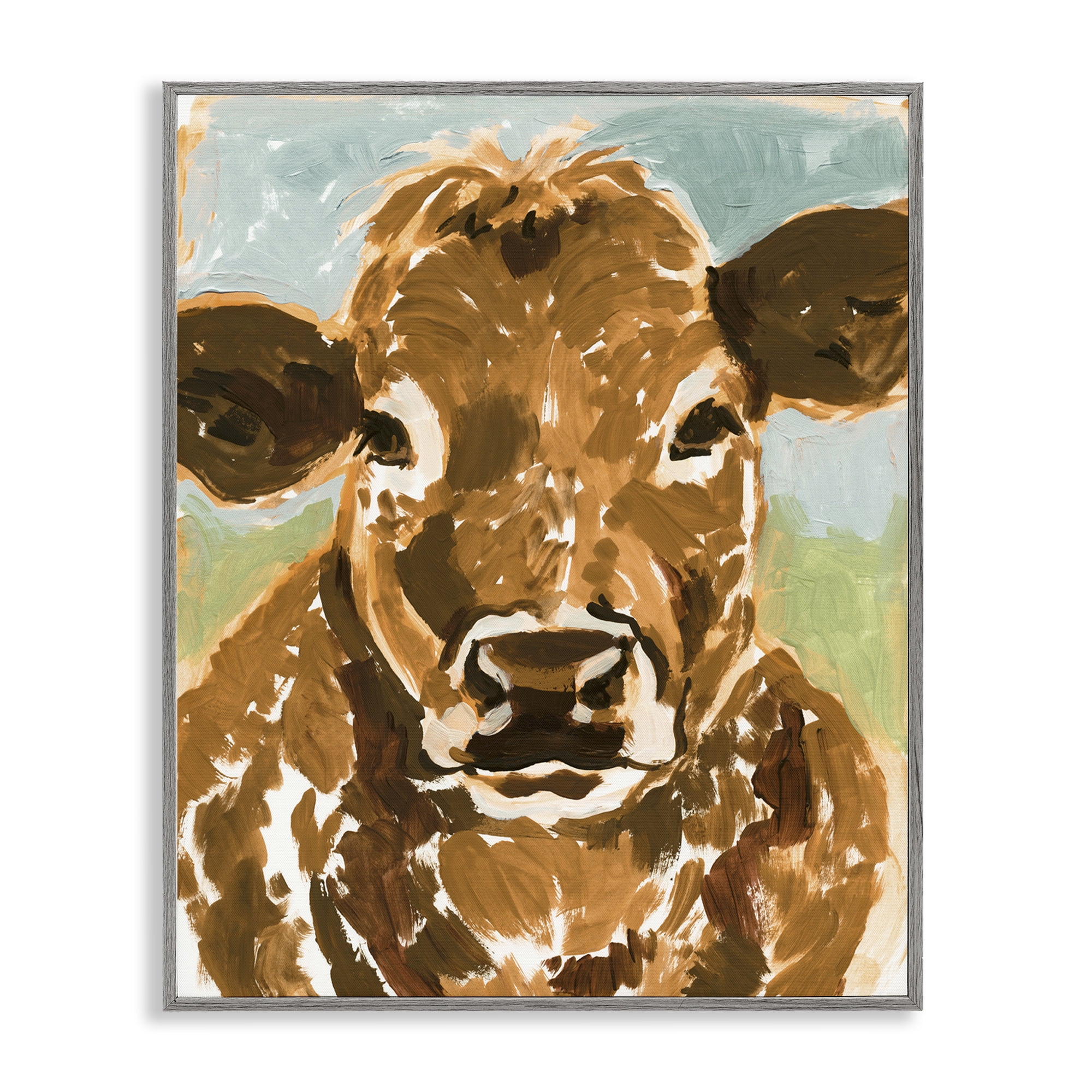 Stupell Industries Spotted Cattle Calf Animals & Insects Painting Gray Framed Art Print Wall Art, 24 x 30