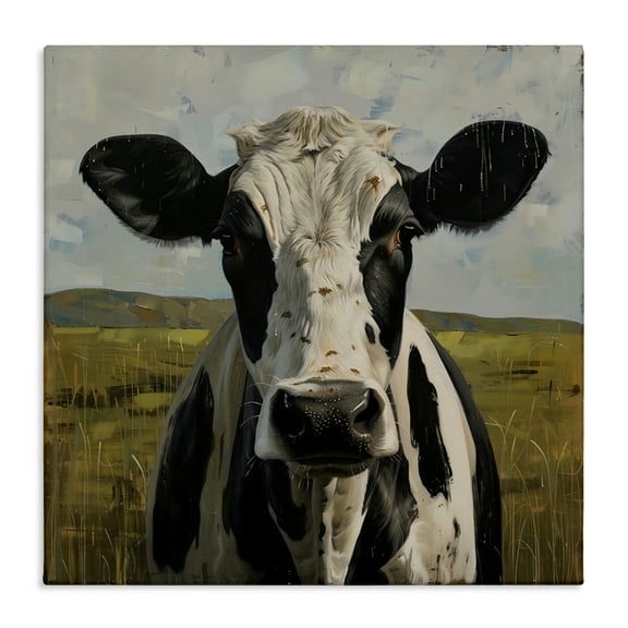 Stupell Industries Spotted Cow in Pasture Canvas Wall Art design by LSR Creative Studio, 17 x 17