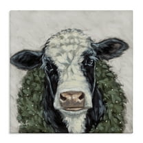 Stupell Industries Spotted Cow with Wreath Holiday Painting Gallery Wrapped Canvas Art Prints Wall Art, 17 x 17