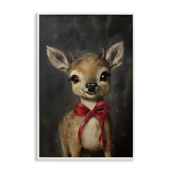 Stupell Industries - Spotted Fawn with Red Bow White Framed Giclee Art, 20 x 30, Made In USA
